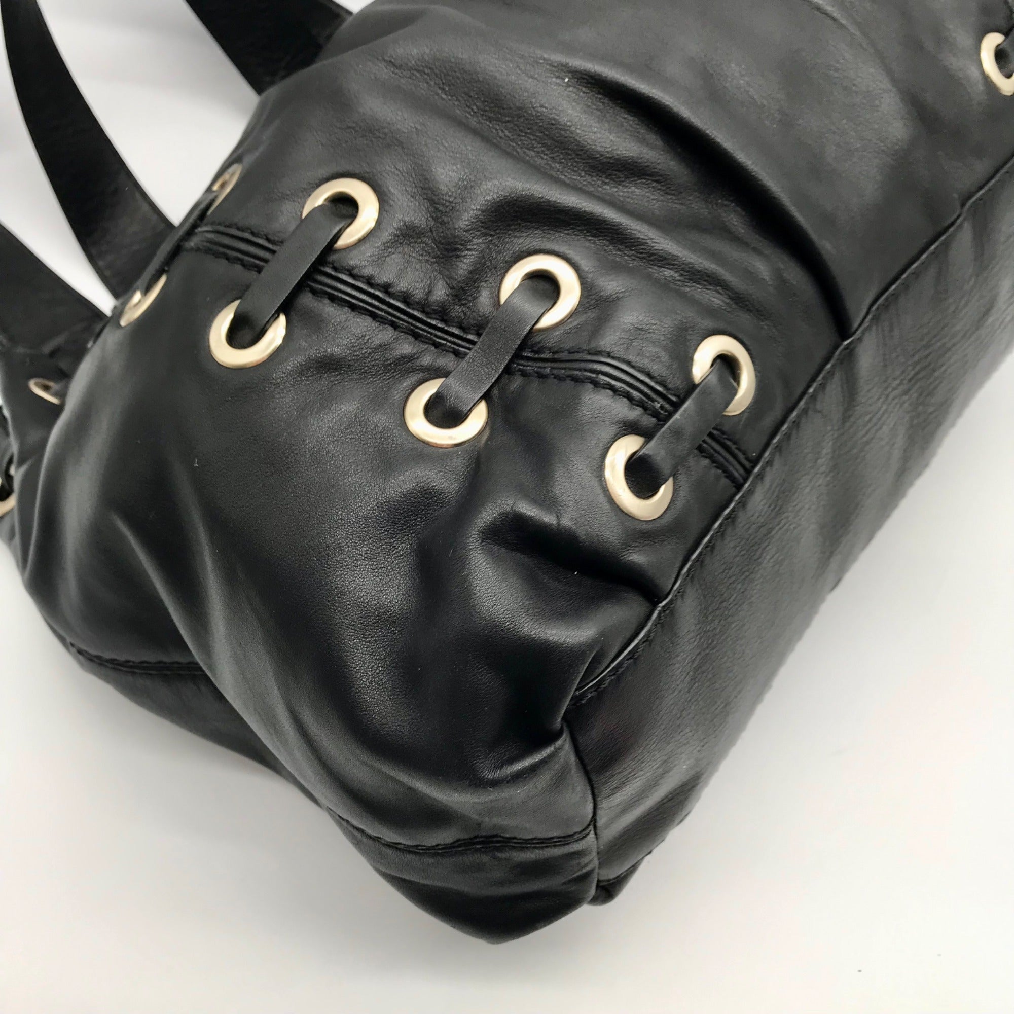 Michael Kors Black Leather Astor Grommet Shoulder Bag