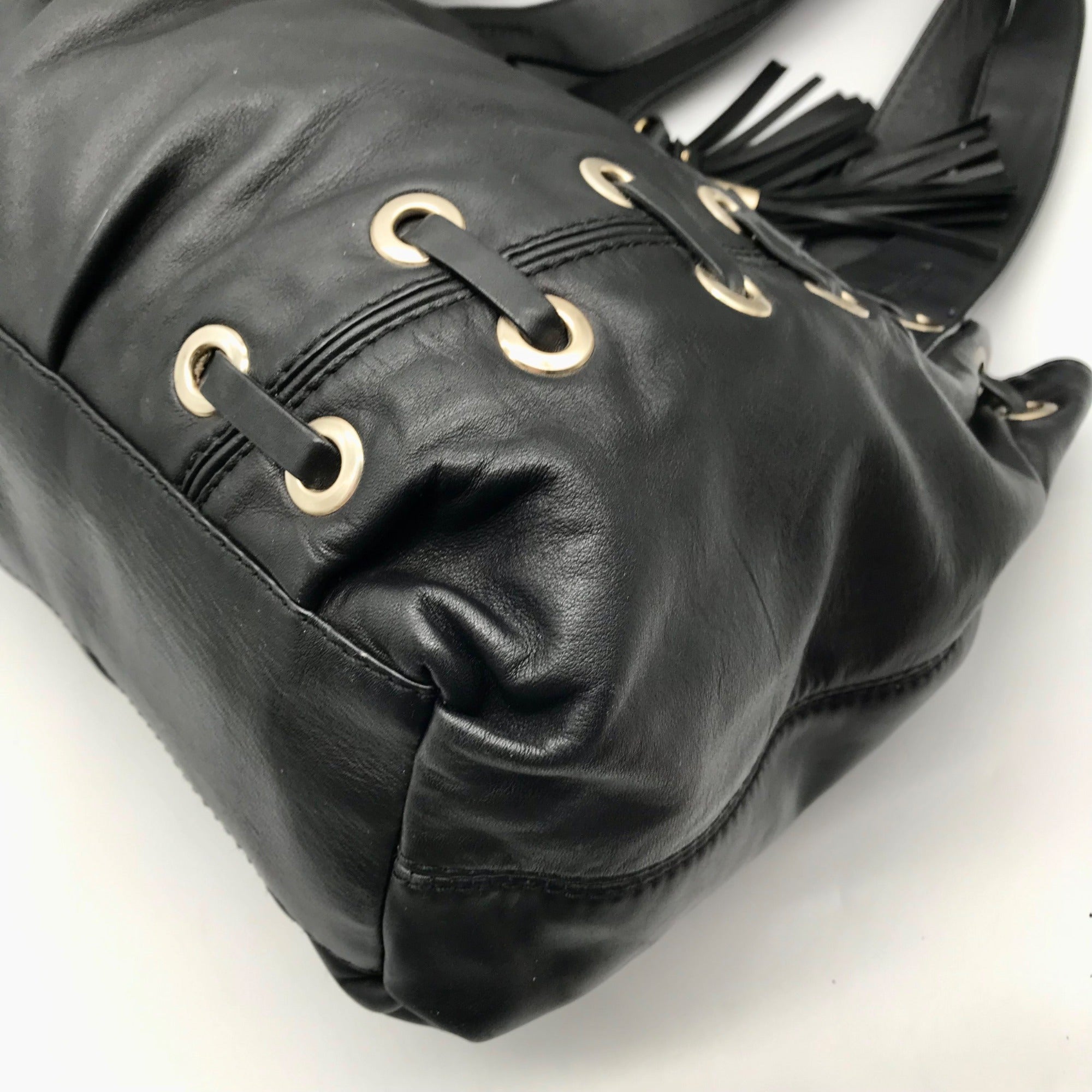 Michael Kors Black Leather Astor Grommet Shoulder Bag