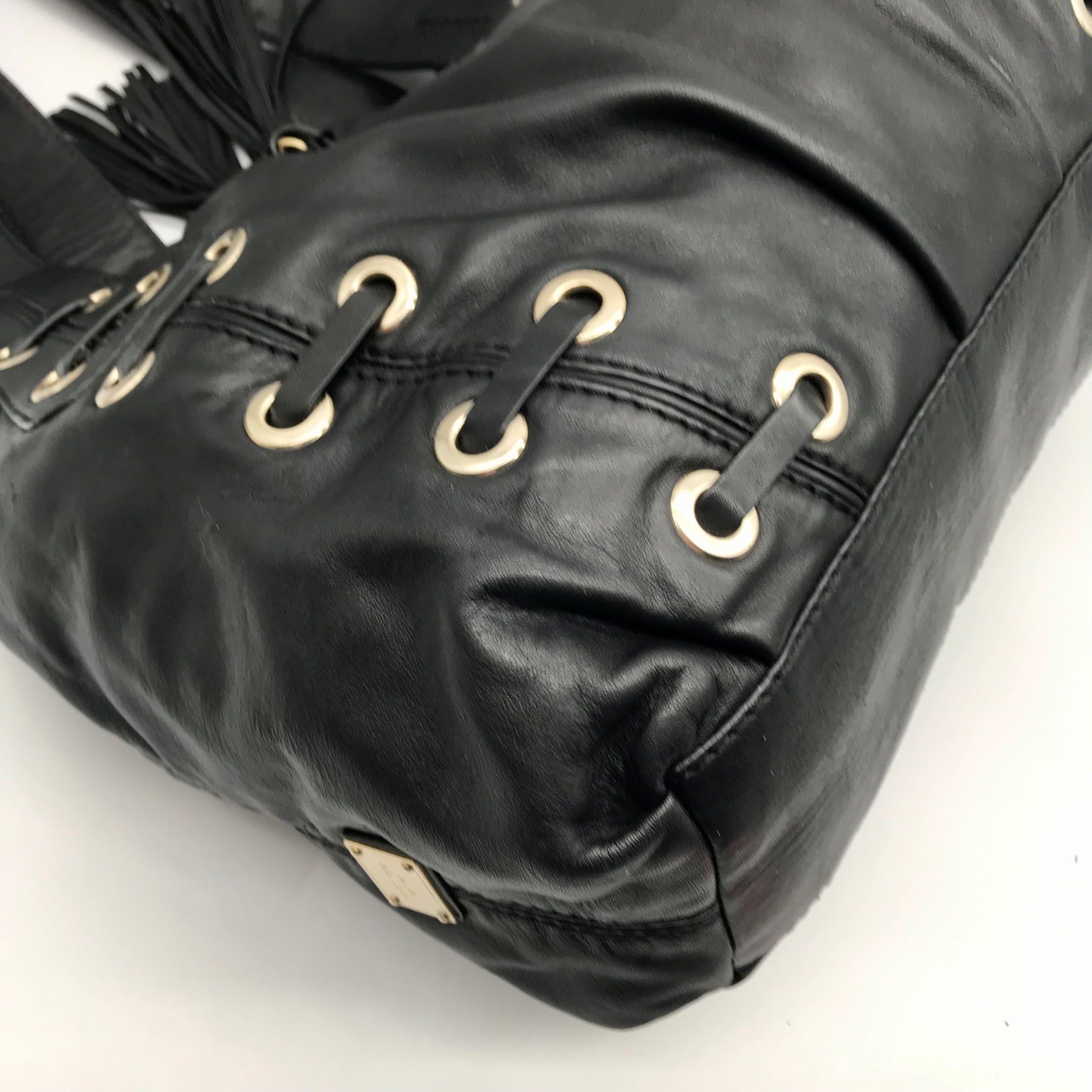 Michael Kors Black Leather Astor Grommet Shoulder Bag