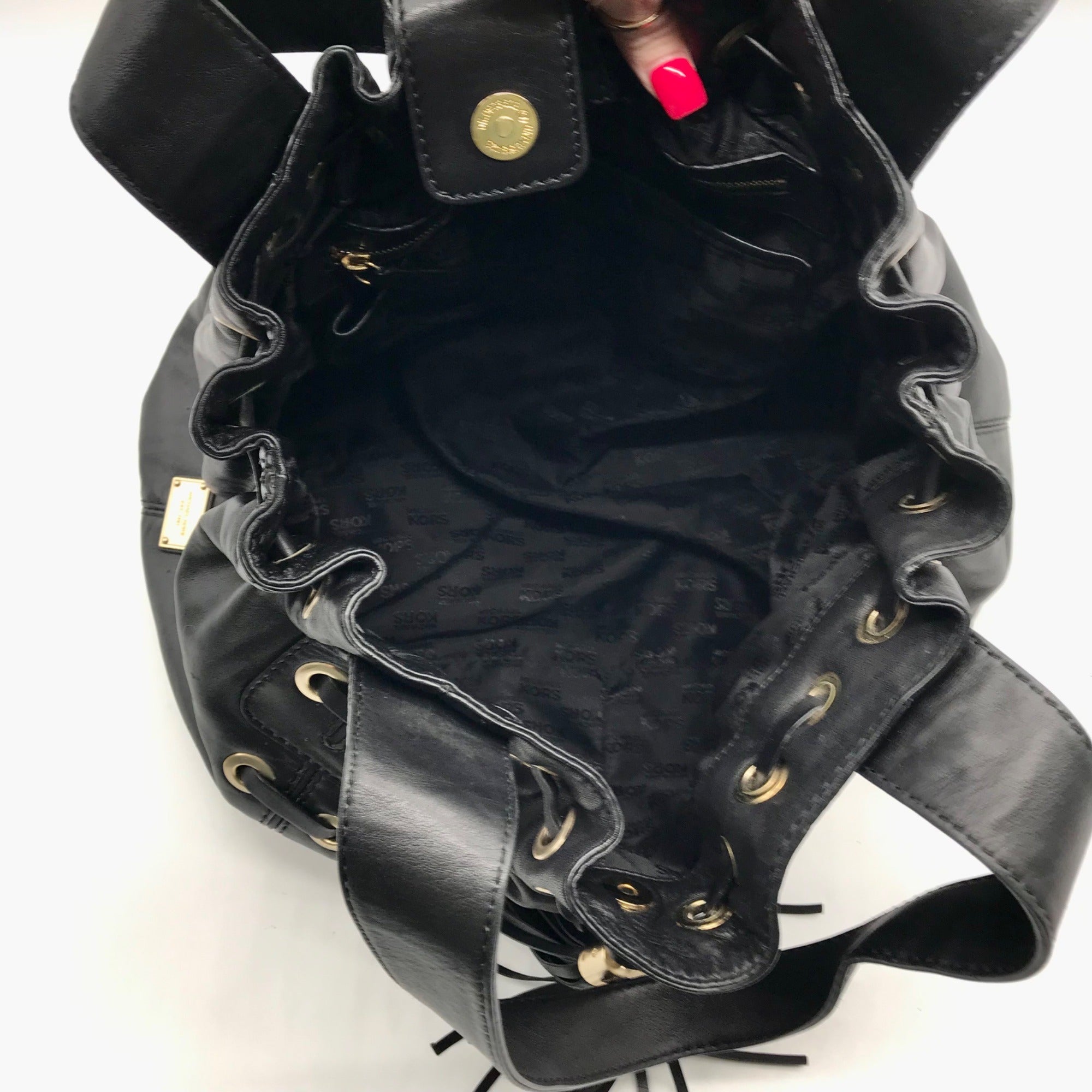 Michael Kors Black Leather Astor Grommet Shoulder Bag