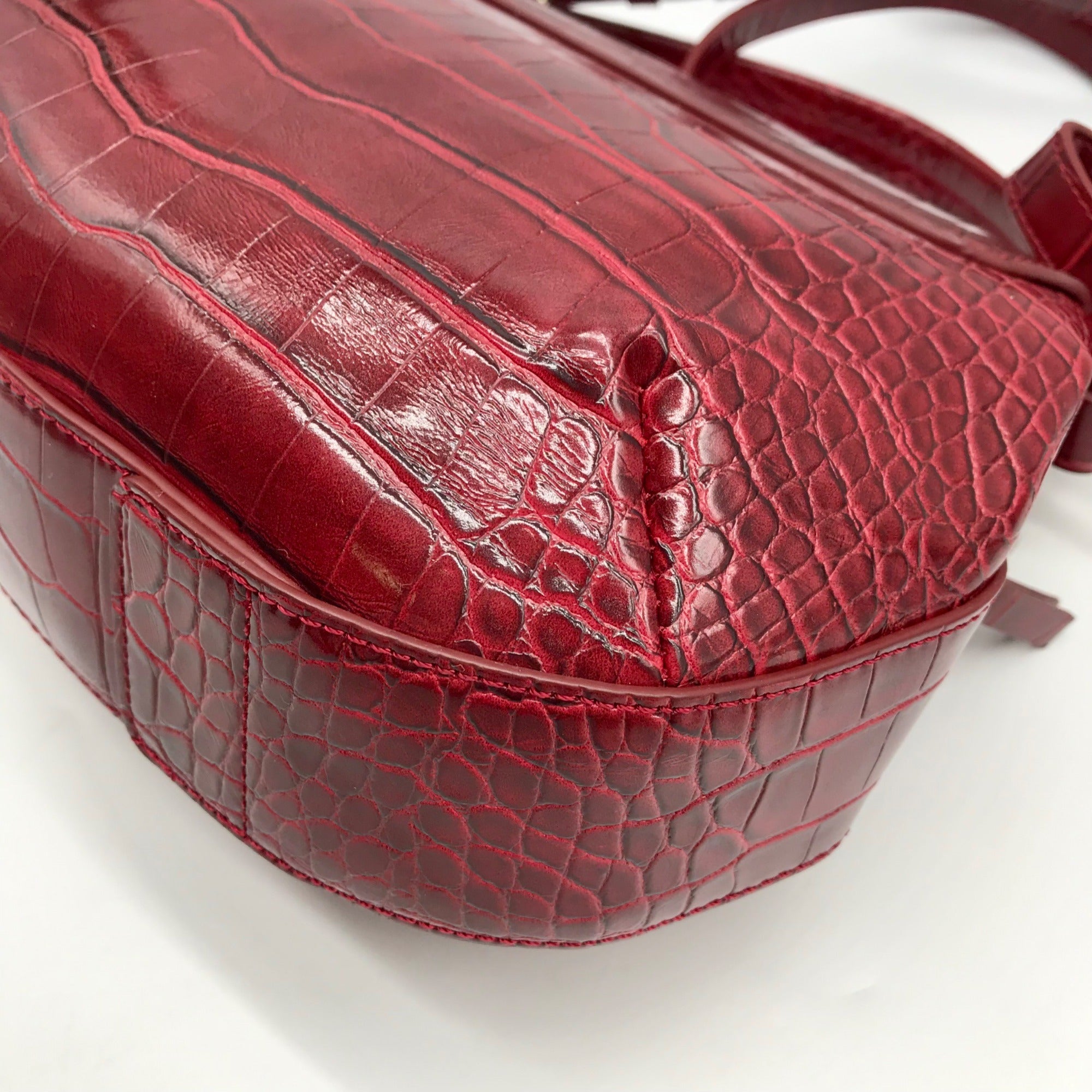 Emporio Armani Burgundy Croc Embossed Leather Crossbody Bag