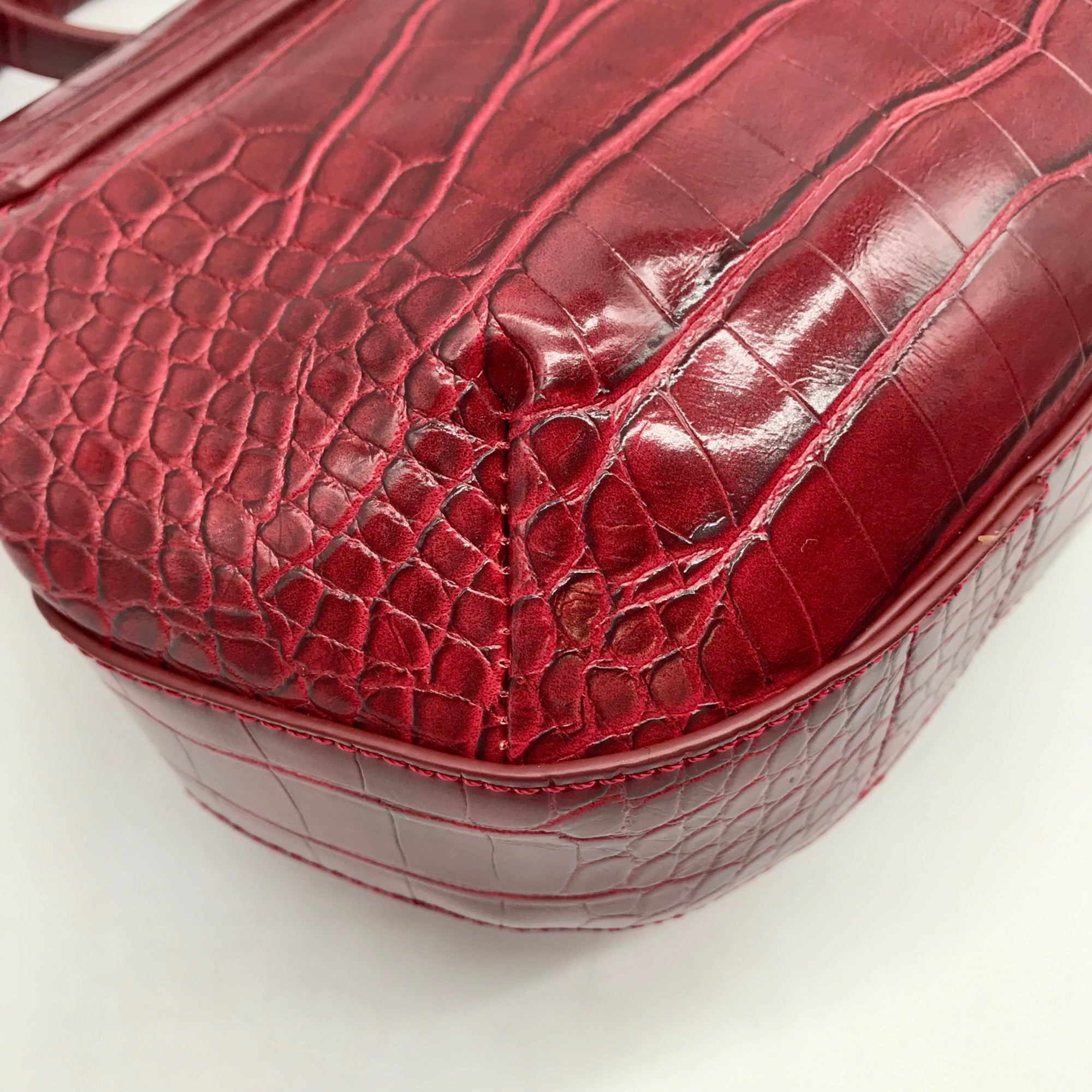 Emporio Armani Burgundy Croc Embossed Leather Crossbody Bag