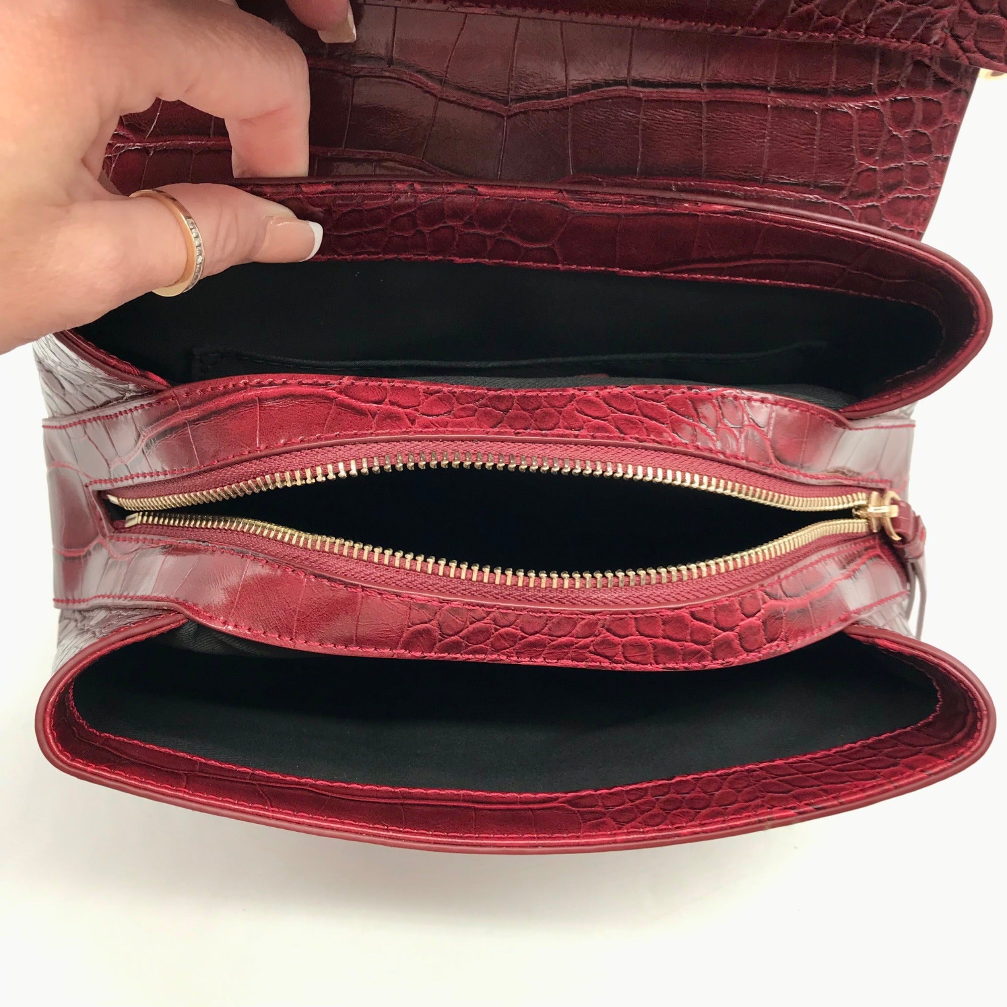 Emporio Armani Burgundy Croc Embossed Leather Crossbody Bag