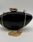 Black Glossy Oval Hard-Case Minaudière Evening Clutch Bag