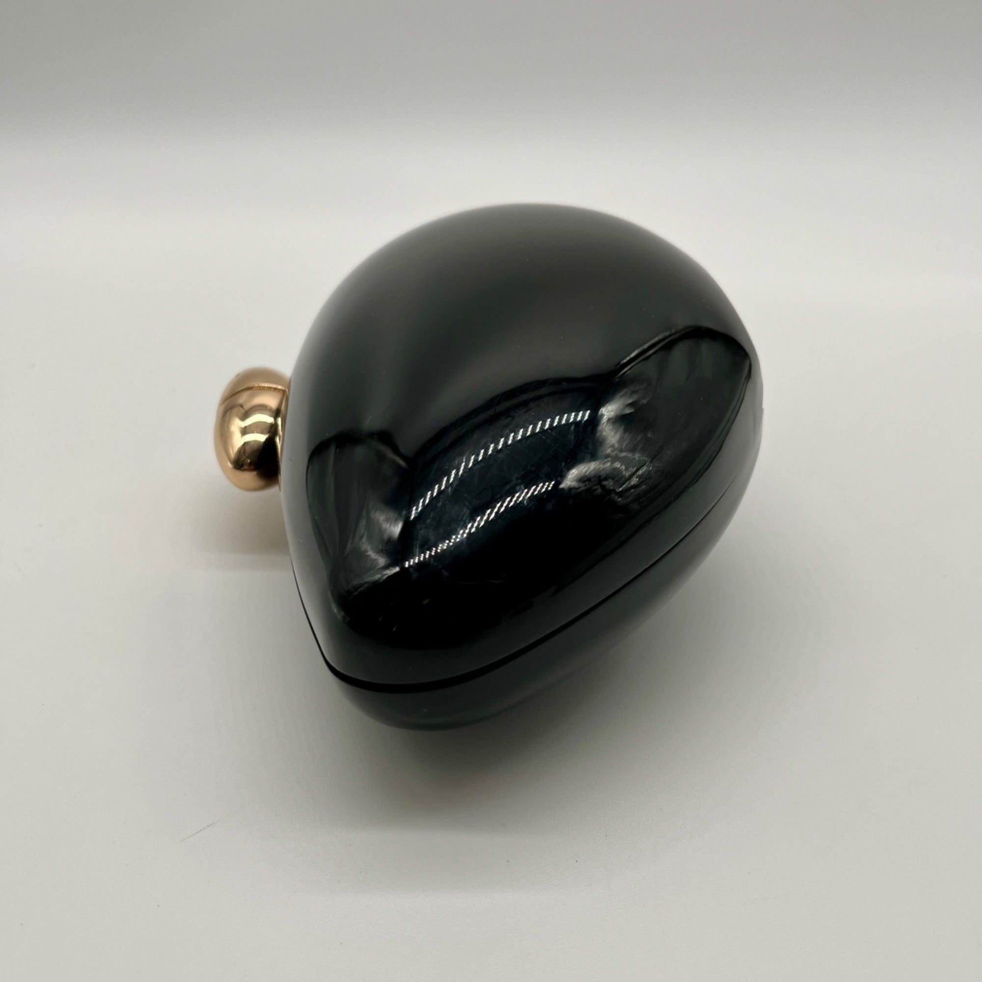 Black Glossy Oval Hard-Case Minaudière Evening Clutch Bag