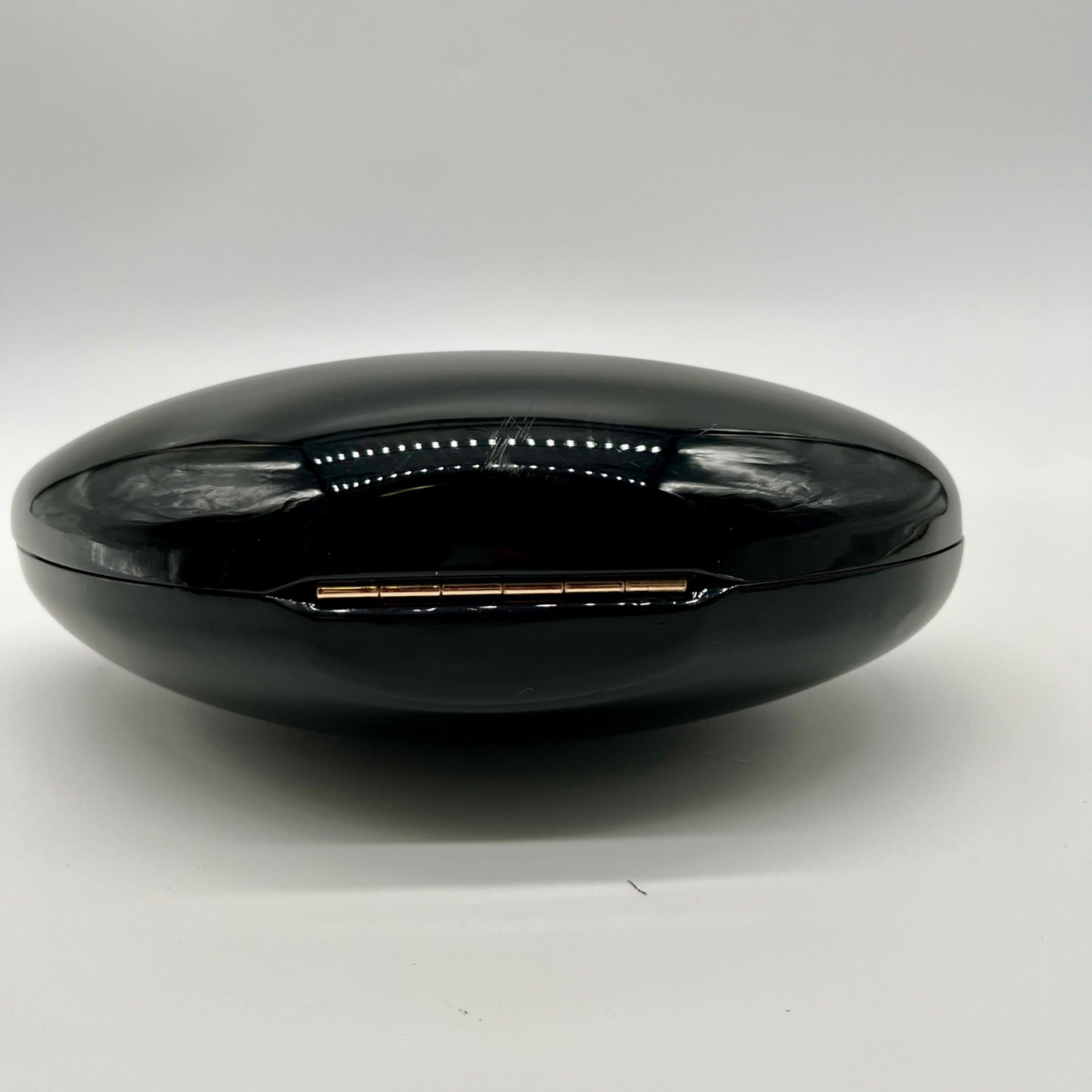Black Glossy Oval Hard-Case Minaudière Evening Clutch Bag