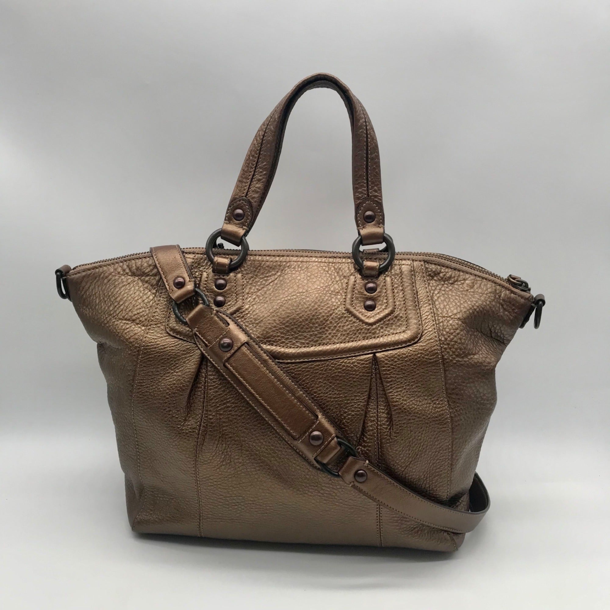 Coach Metallic Bronze Leather Claire Large Satchel