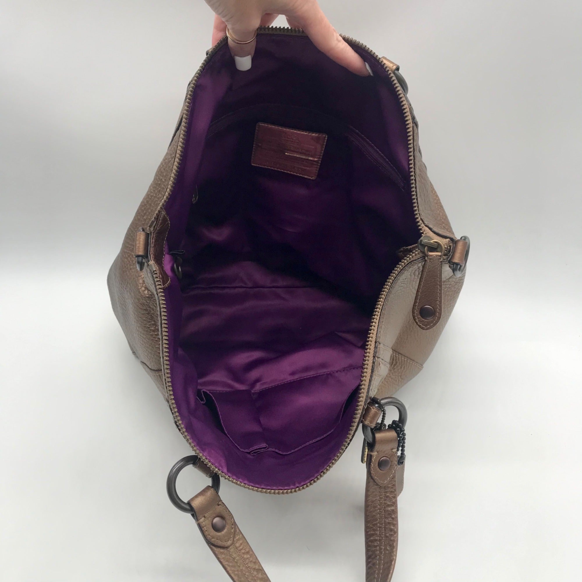 Coach Metallic Bronze Leather Claire Large Satchel