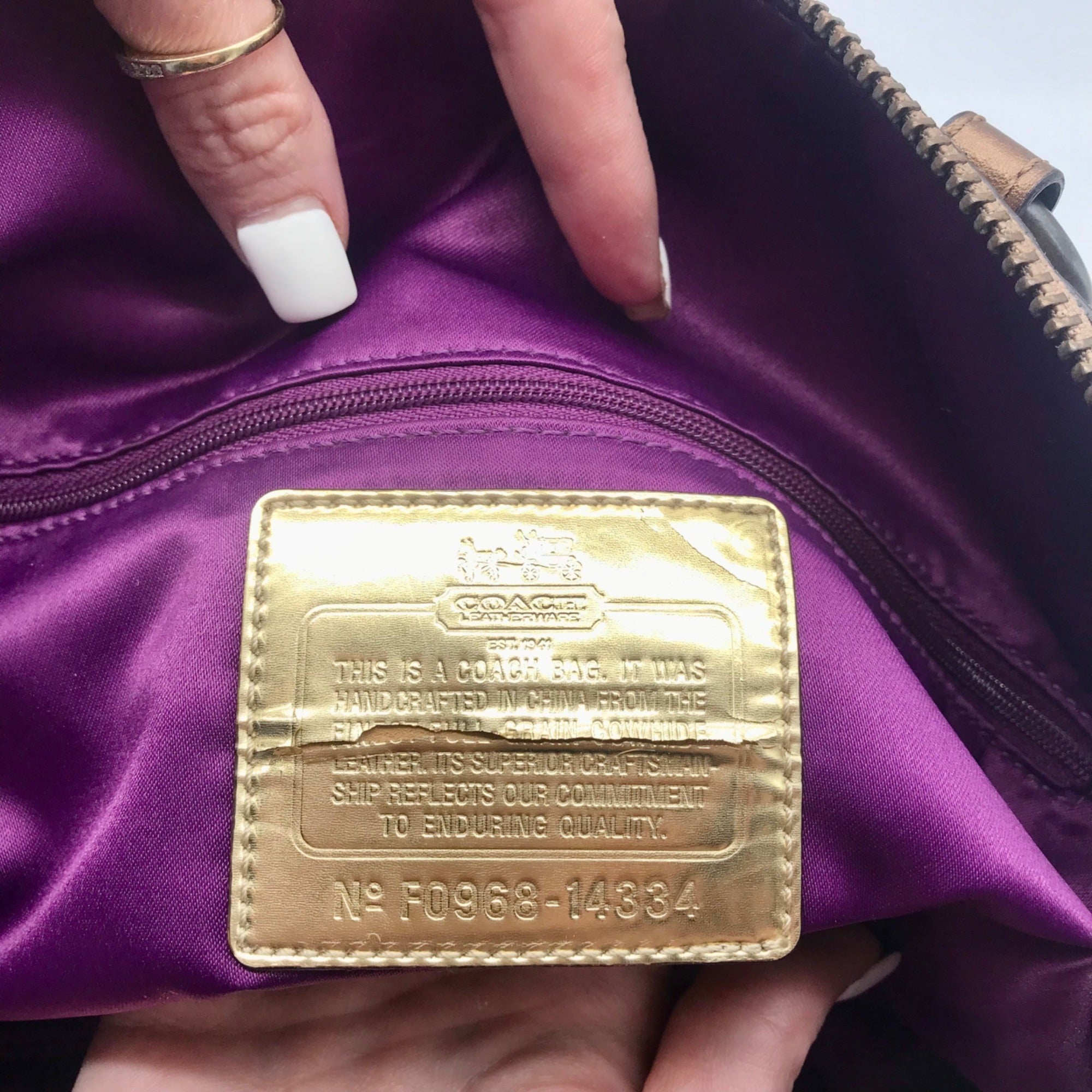 Coach Metallic Bronze Leather Claire Large Satchel