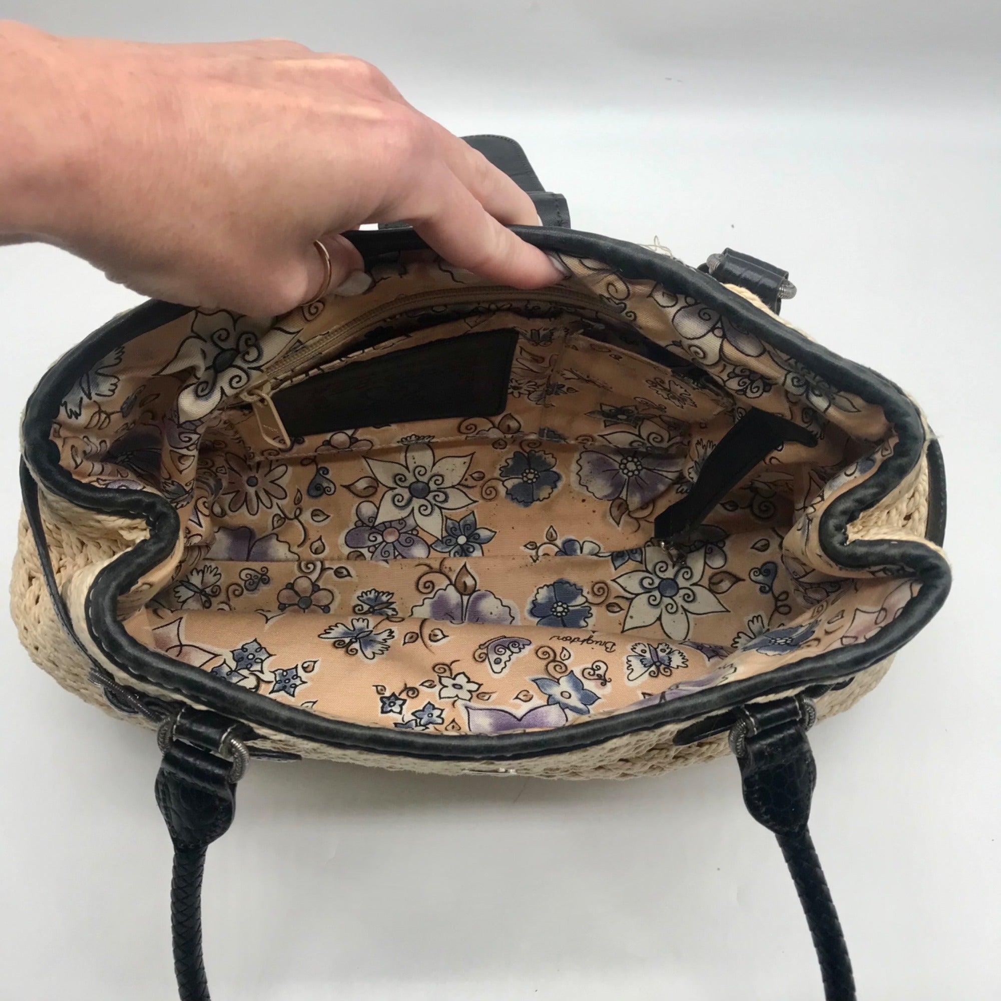 Brighton Khaki Woven Shoulder Tote Bag