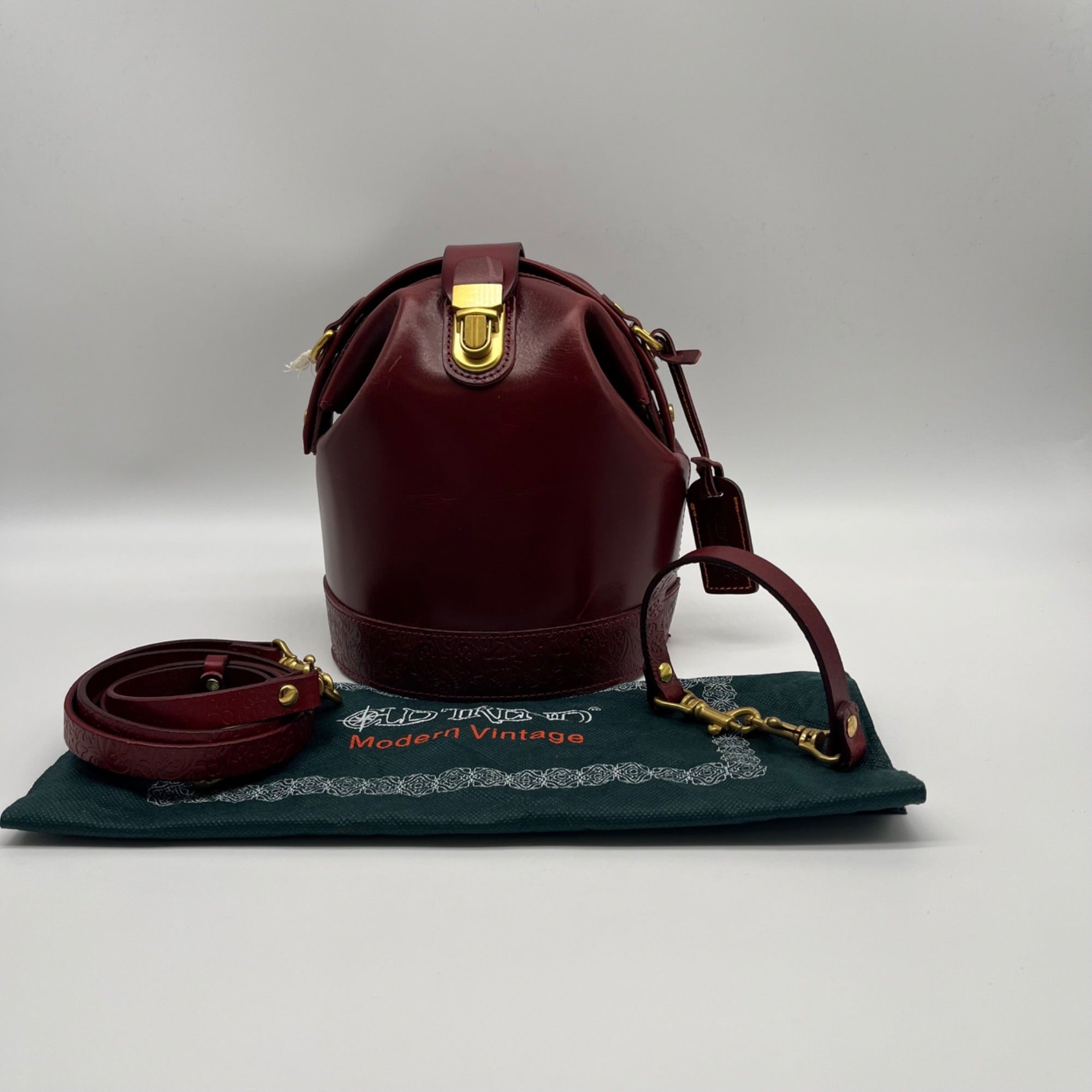 Old Trend Red Leather Doctor Bucket Crossbody Bag