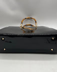 Dasein Black Patent Faux Leather Bamboo Handle Tote Bag