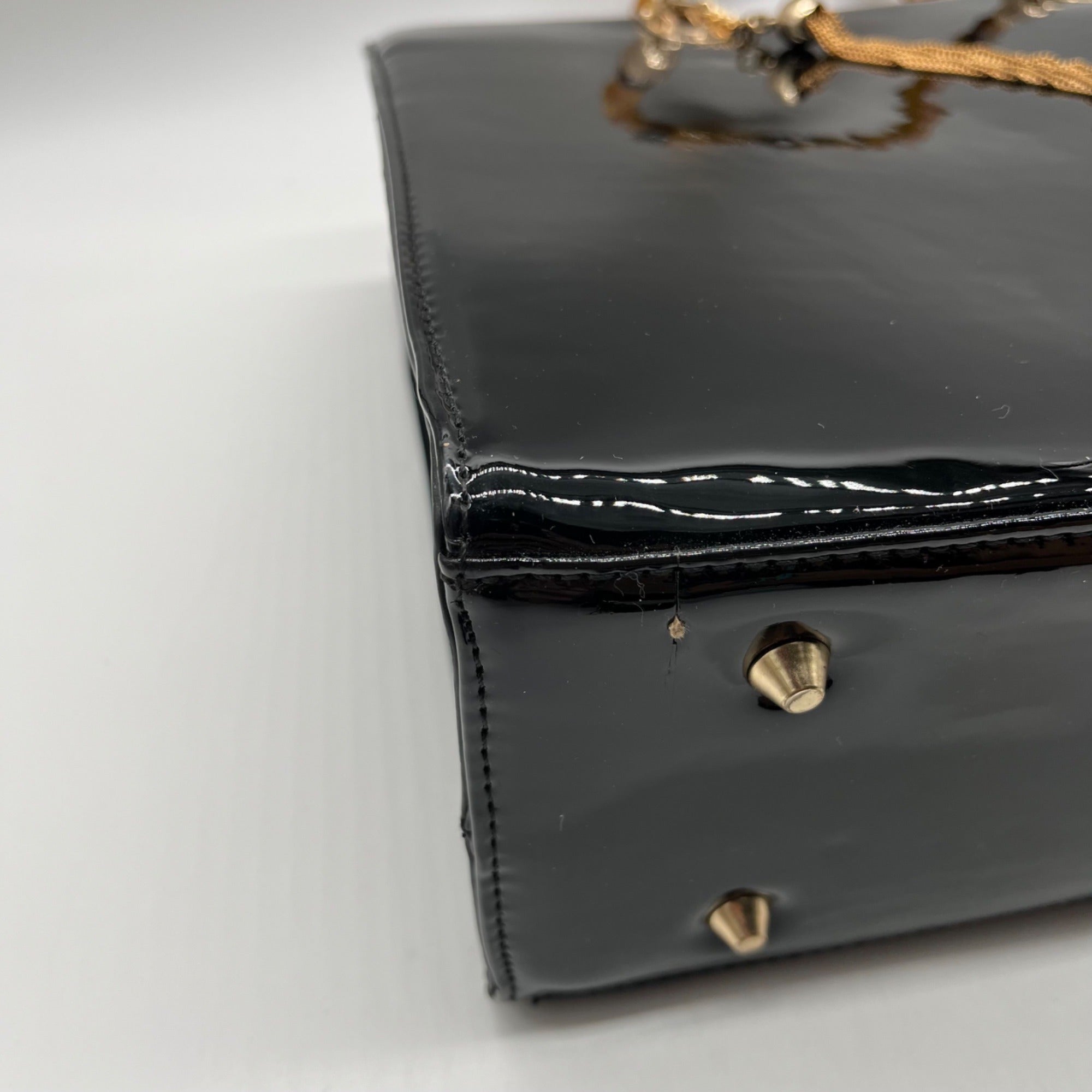Dasein Black Patent Faux Leather Bamboo Handle Tote Bag