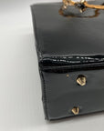 Dasein Black Patent Faux Leather Bamboo Handle Tote Bag