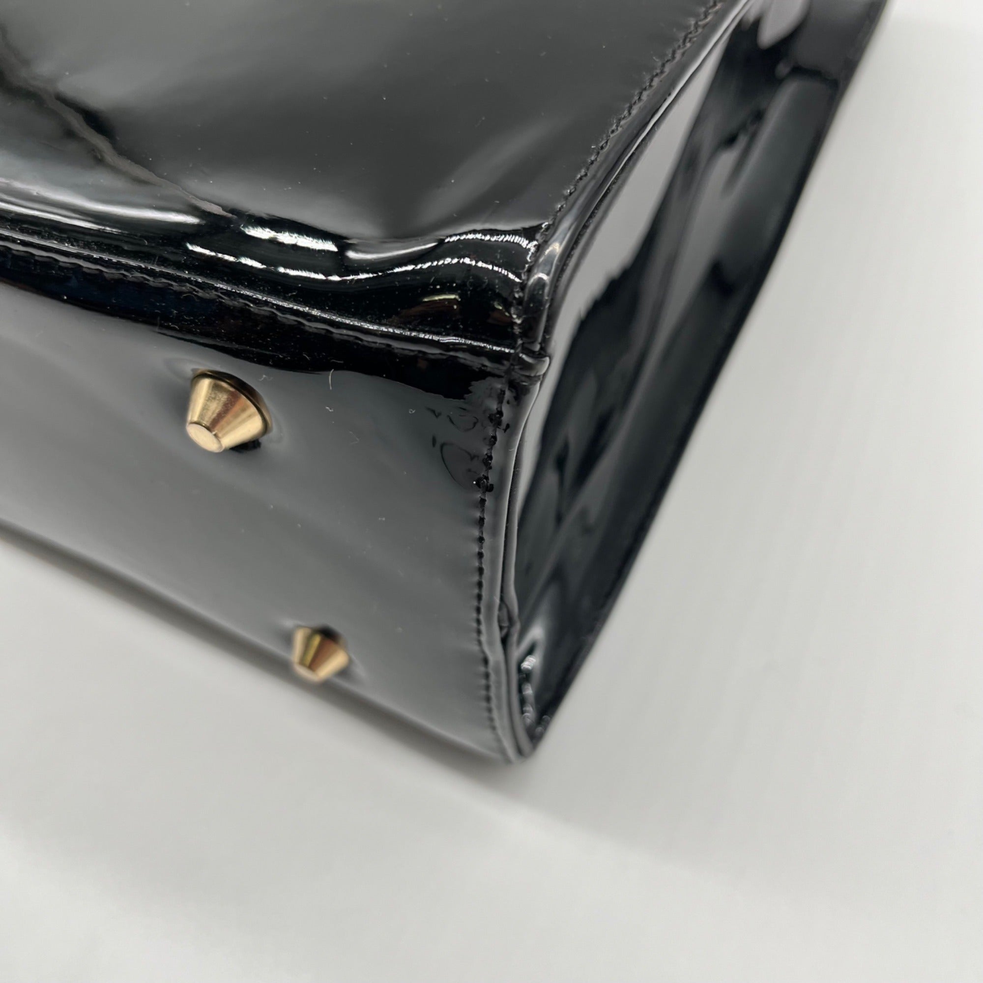 Dasein Black Patent Faux Leather Bamboo Handle Tote Bag