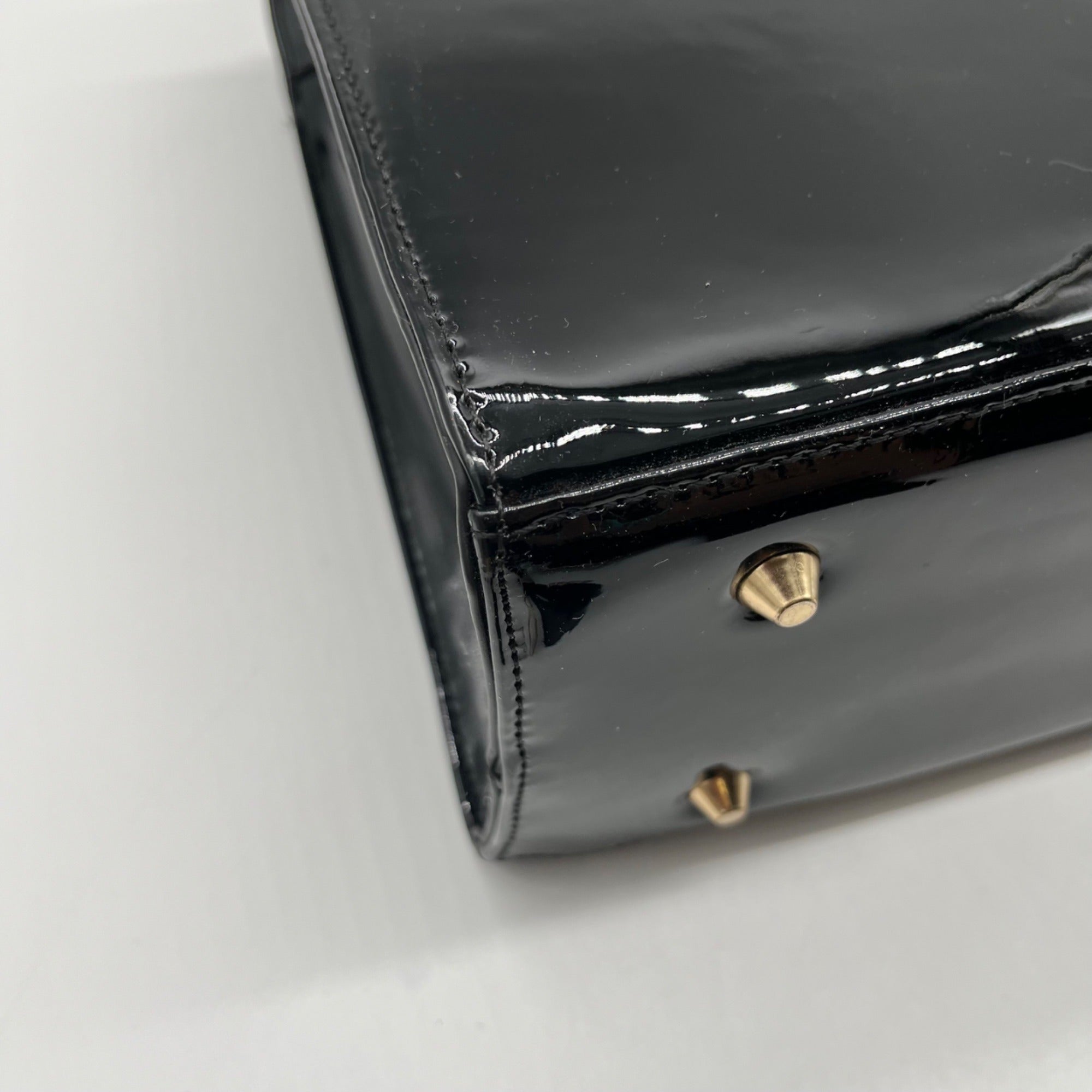 Dasein Black Patent Faux Leather Bamboo Handle Tote Bag