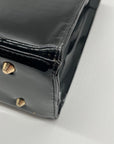 Dasein Black Patent Faux Leather Bamboo Handle Tote Bag