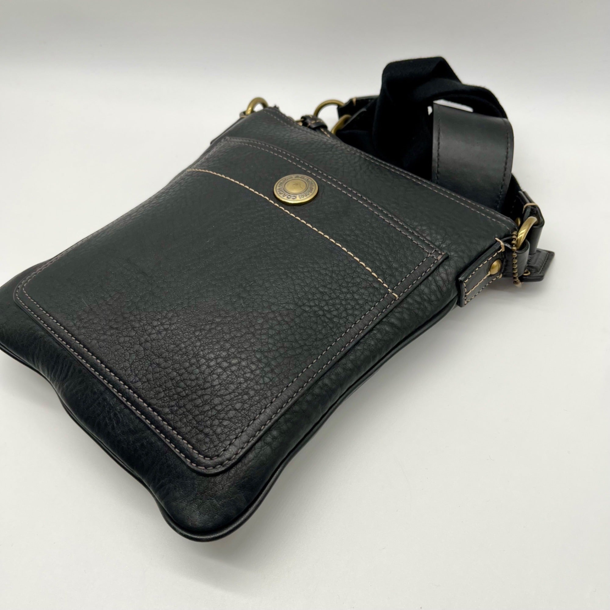 Coach Black Pebbled Leather Kitt Messenger Crossbody Bag