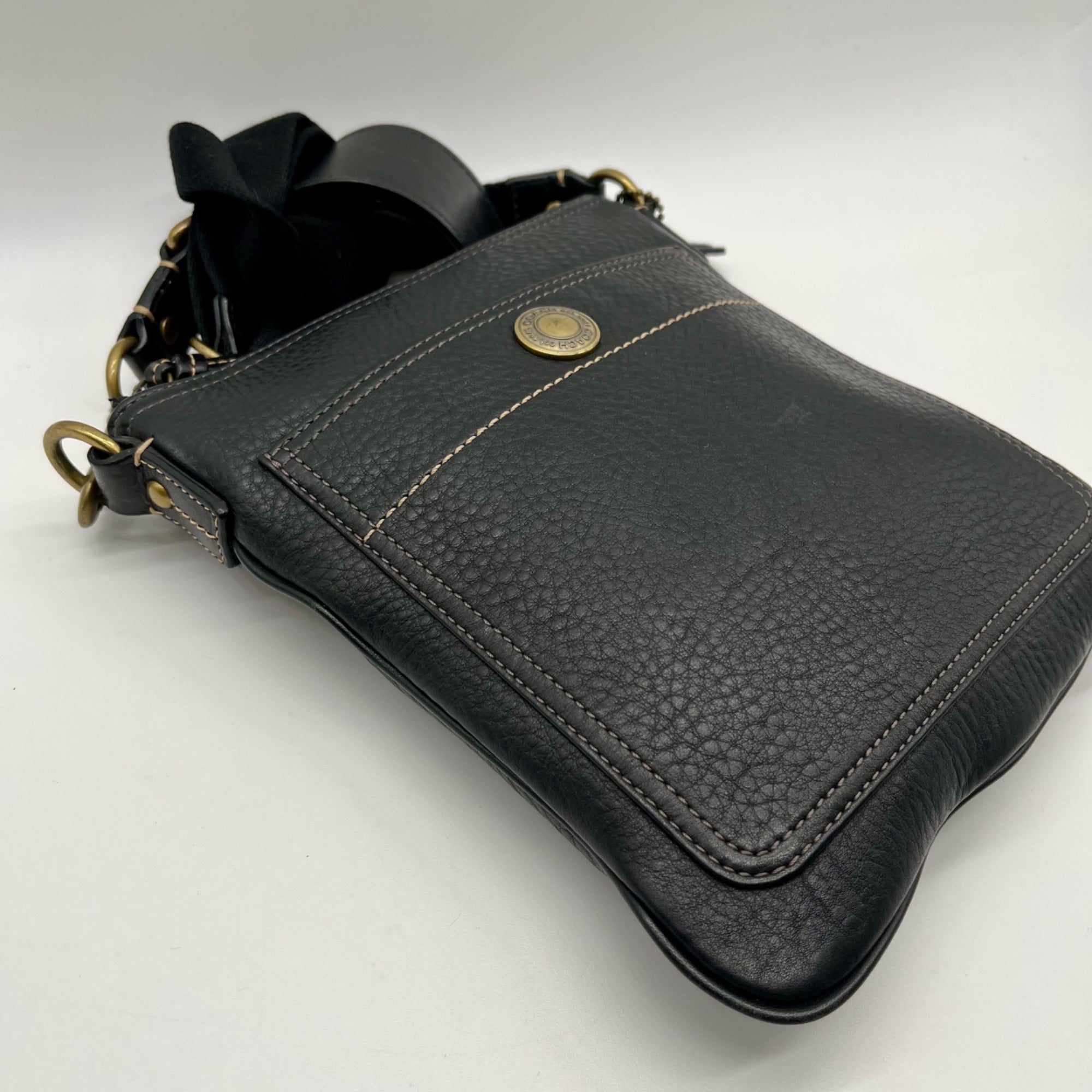 Coach Black Pebbled Leather Kitt Messenger Crossbody Bag