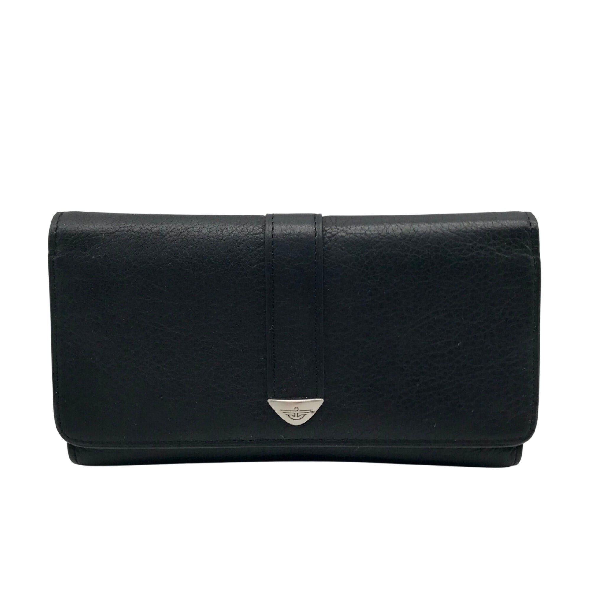 Dockers Black Leather Double Snap Tri-Fold Wallet
