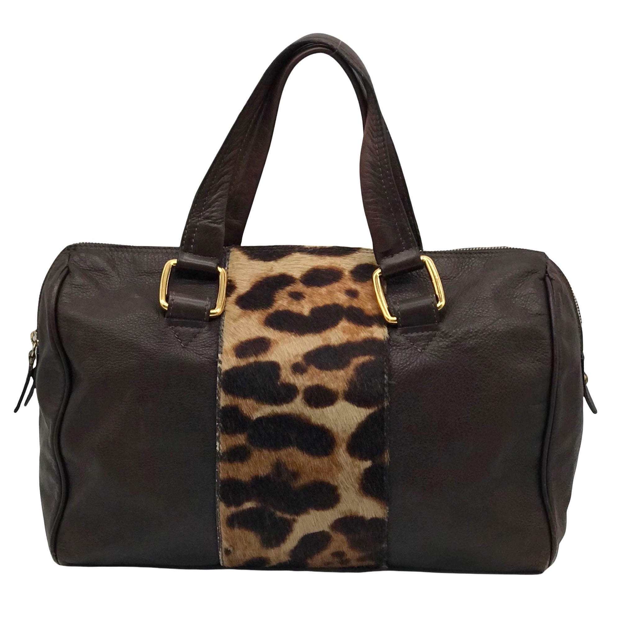 Doncaster Brown with Leopard Print Leather Satchel