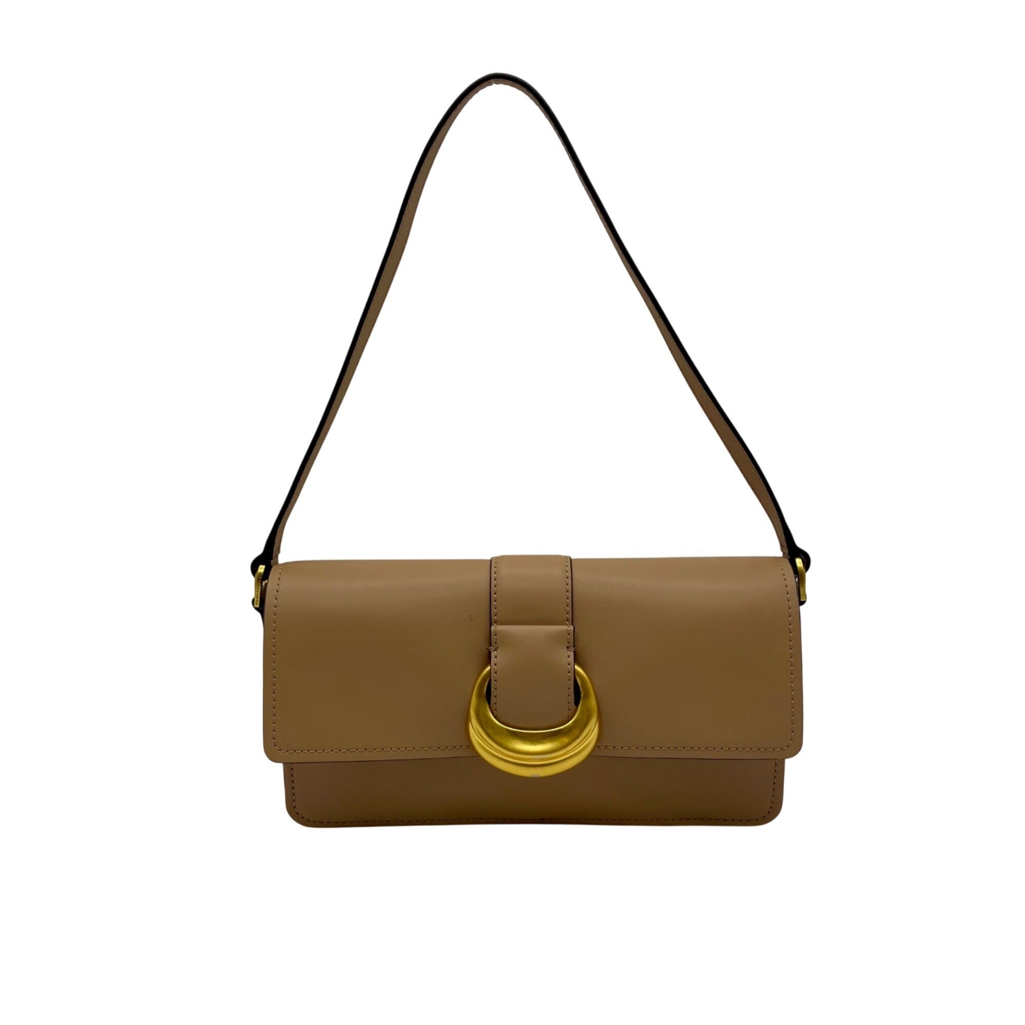 Donna Karan New York Valley Stream Tan Leather Buckle Shoulder Bag