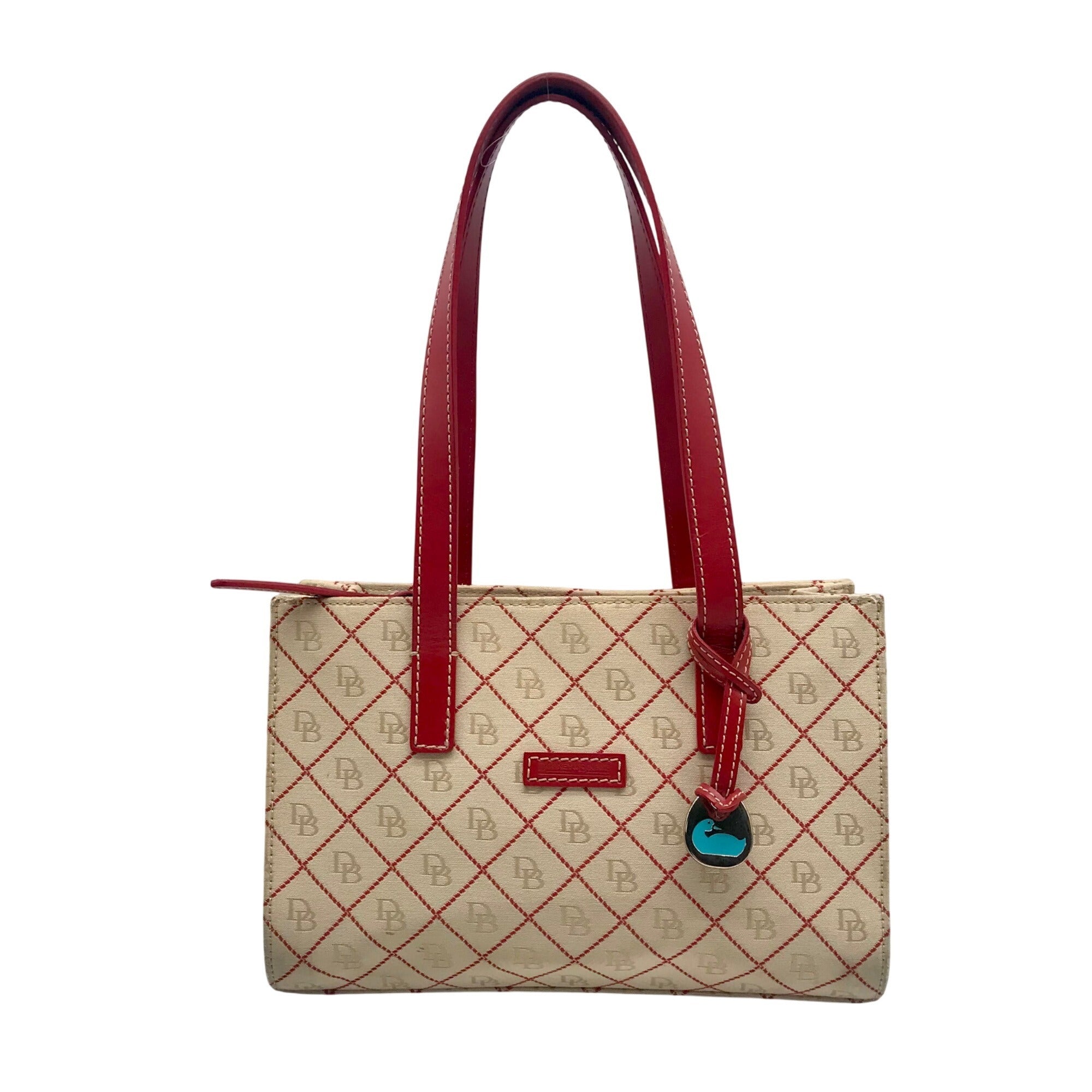Dooney & Bourke Beige & Red Monogram Canvas East West Shopper Shoulder Bag