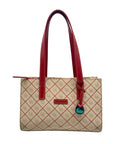 Dooney & Bourke Beige & Red Monogram Canvas East West Shopper Shoulder Bag