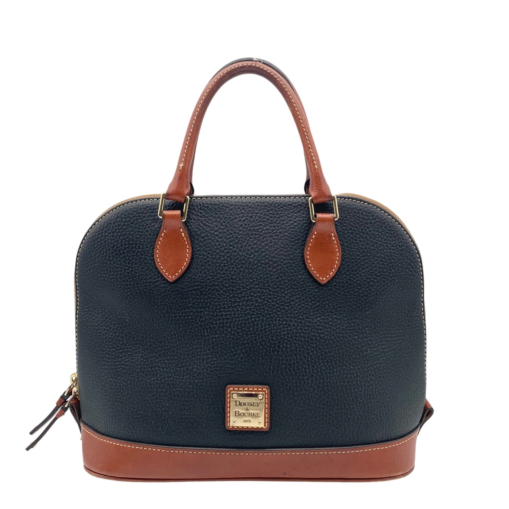 Dooney & Bourke Black & Brown Pebbled Grain Zip Zip Satchel 