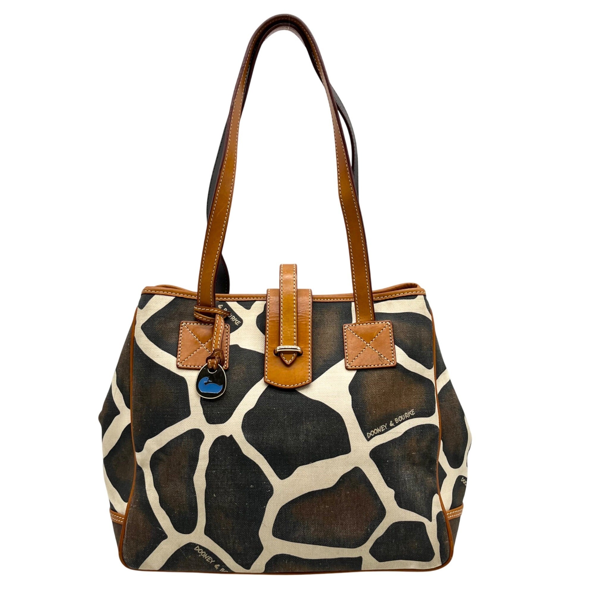 Dooney & Bourke Dark Brown & Cream Coated Canvas Giraffe Print Tote Bag 