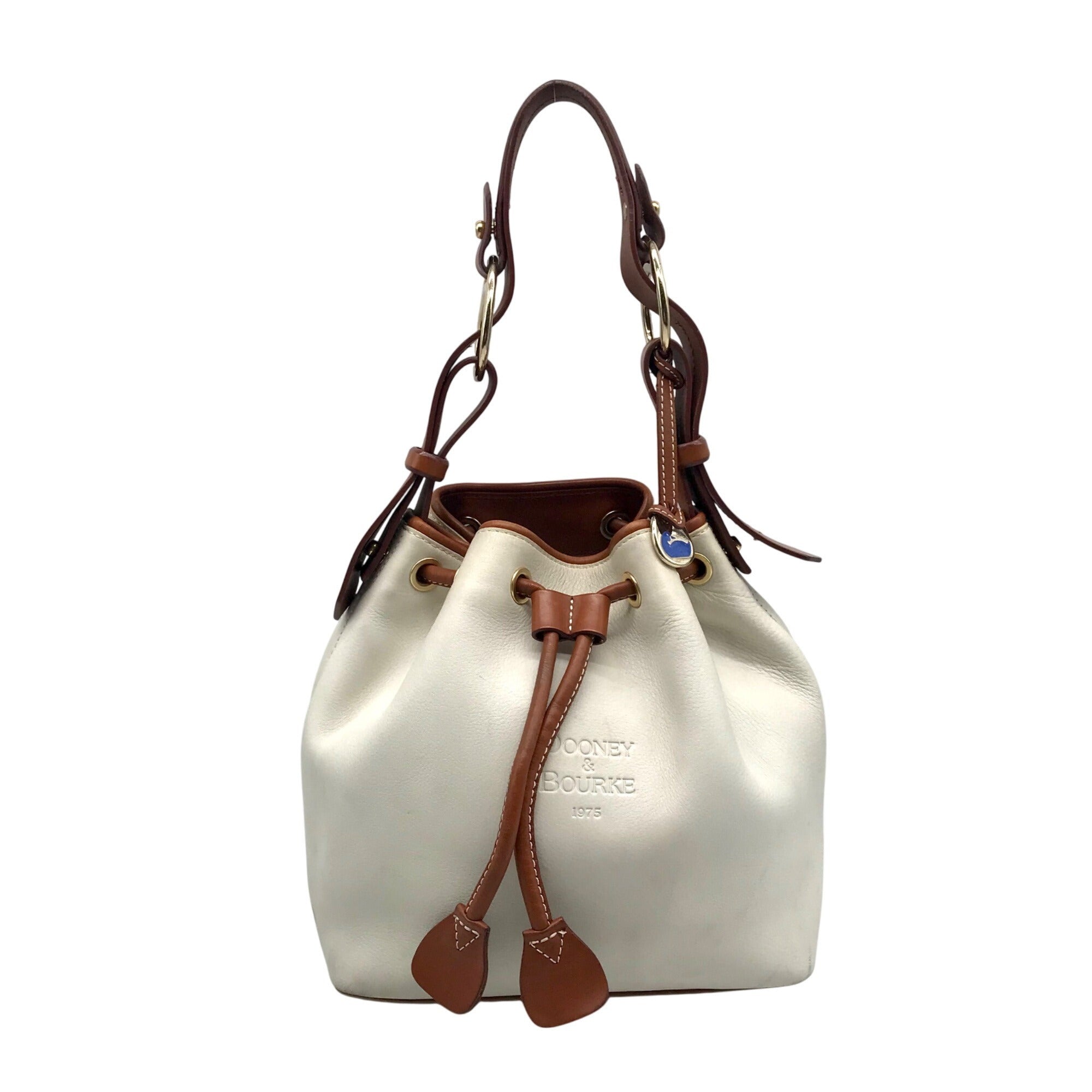 Dooney & Bourke Ivory & Brown Vintage Drawstring Shoulder Bag 