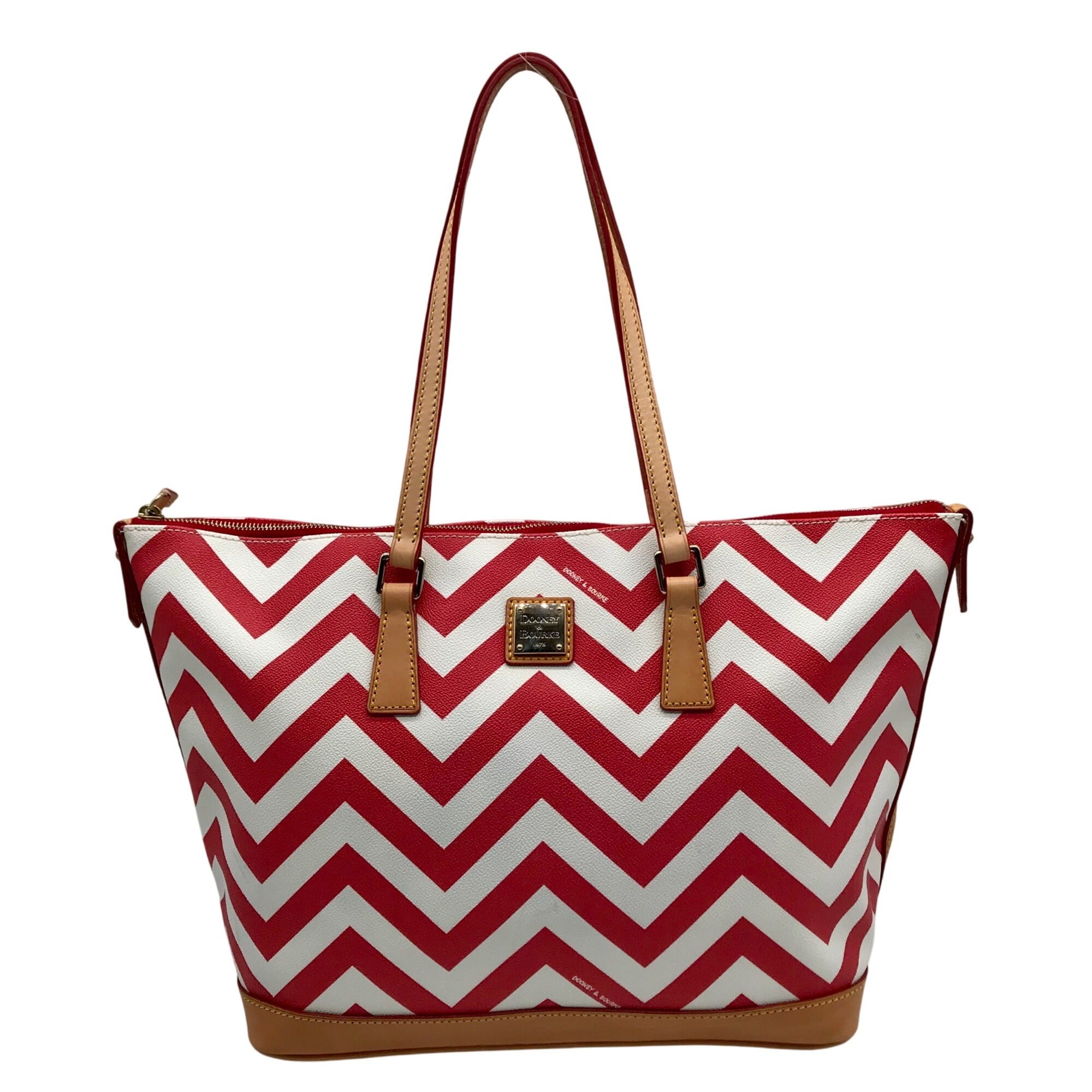 Dooney & Bourke Red Pebbled Grain Leather Striped Chevron Tote Bag With Wallet 