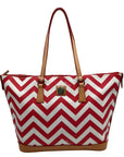 Dooney & Bourke Red Pebbled Grain Leather Striped Chevron Tote Bag With Wallet 
