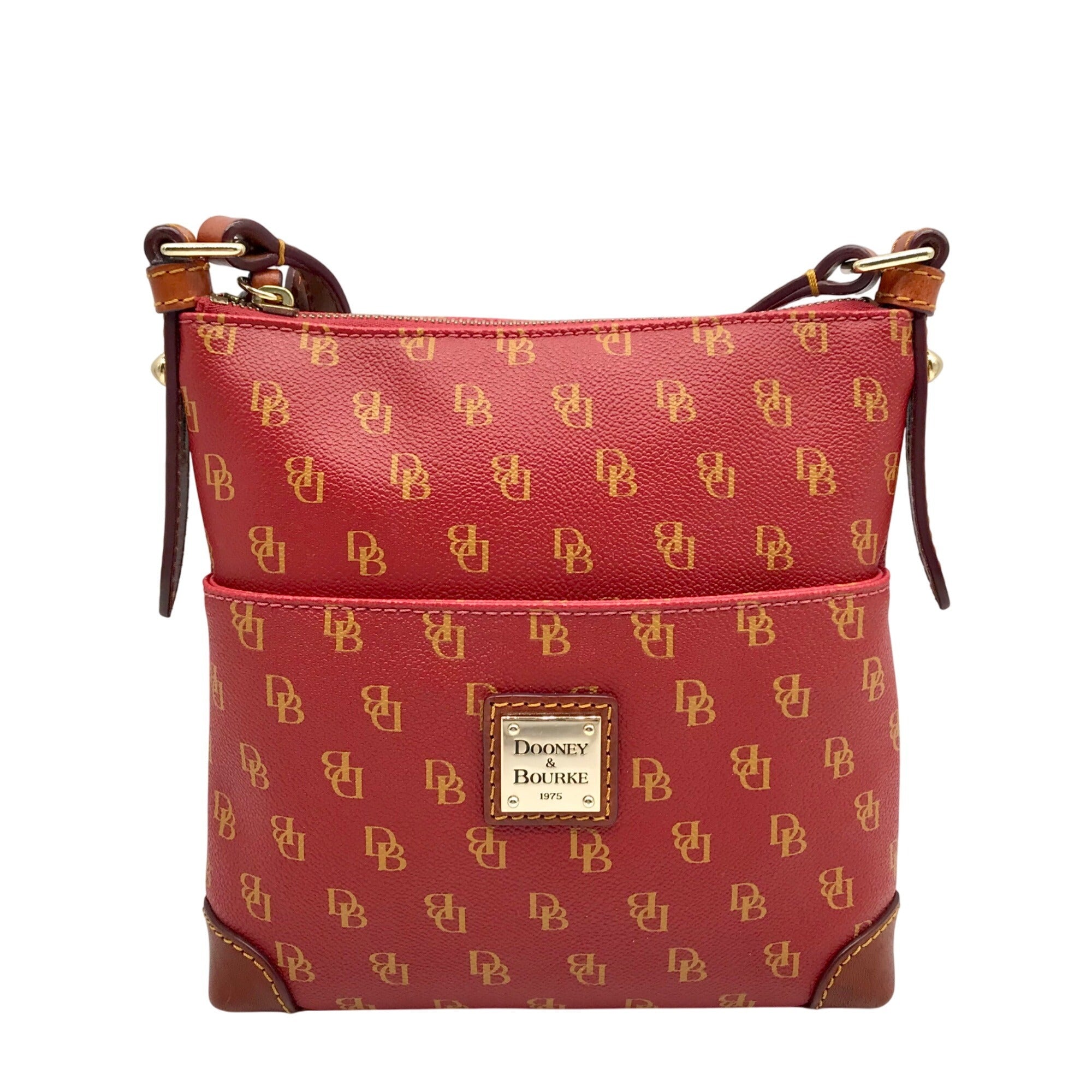 Dooney & Bourke Red & Tan Leather Gretta Letter Carrier Crossbody Bag