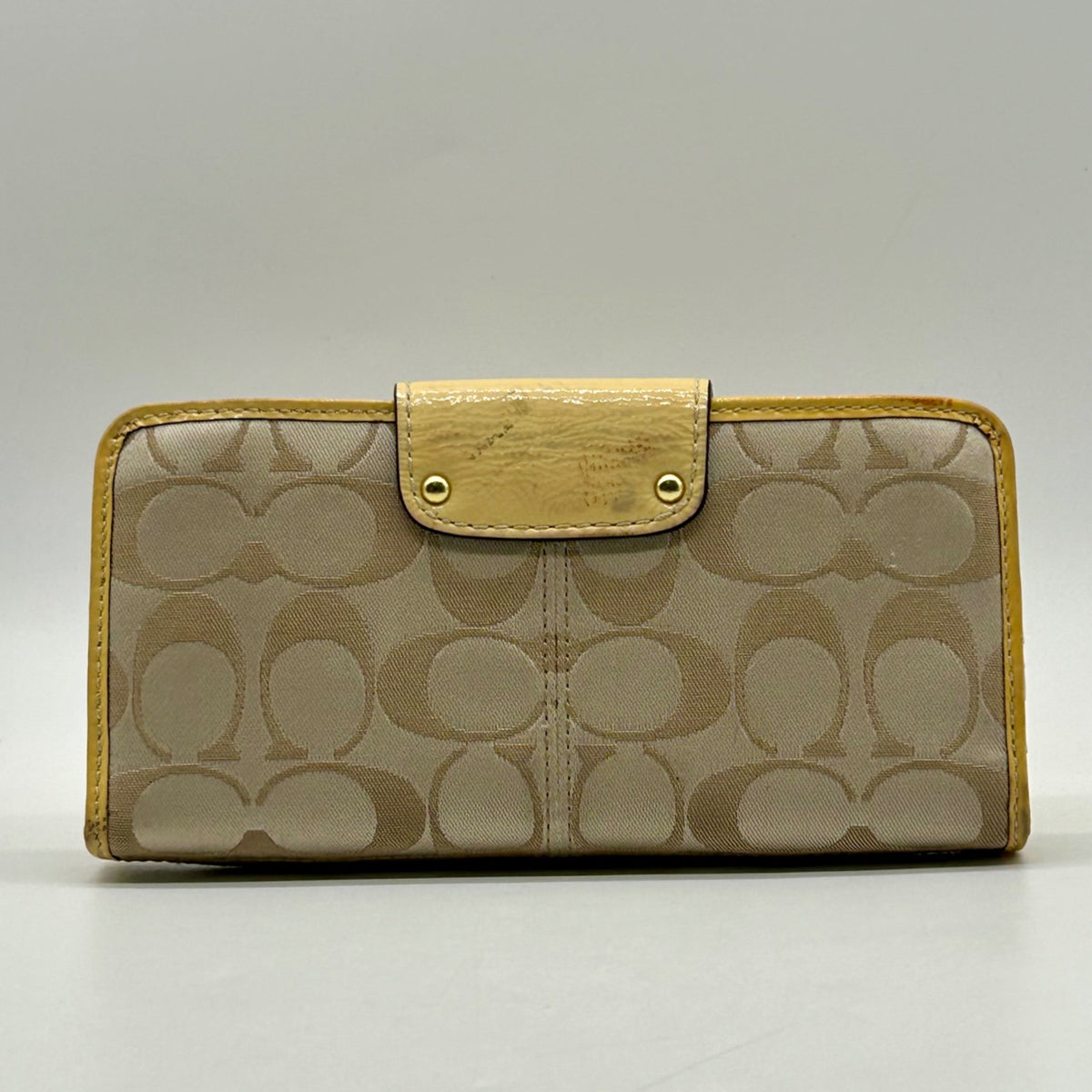 Coach Beige Canvas And Yellow Leather Slim Envelope Wallet