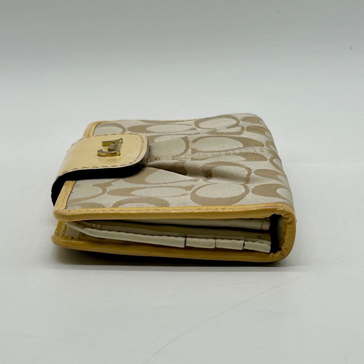 Coach Beige Canvas And Yellow Leather Slim Envelope Wallet
