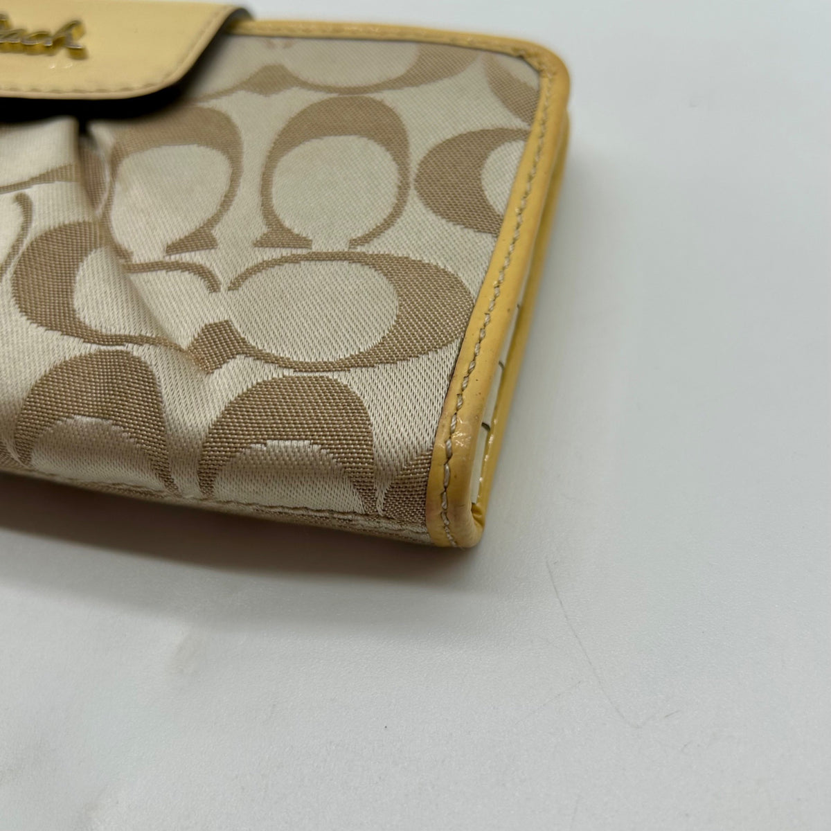 Coach Beige Canvas And Yellow Leather Slim Envelope Wallet