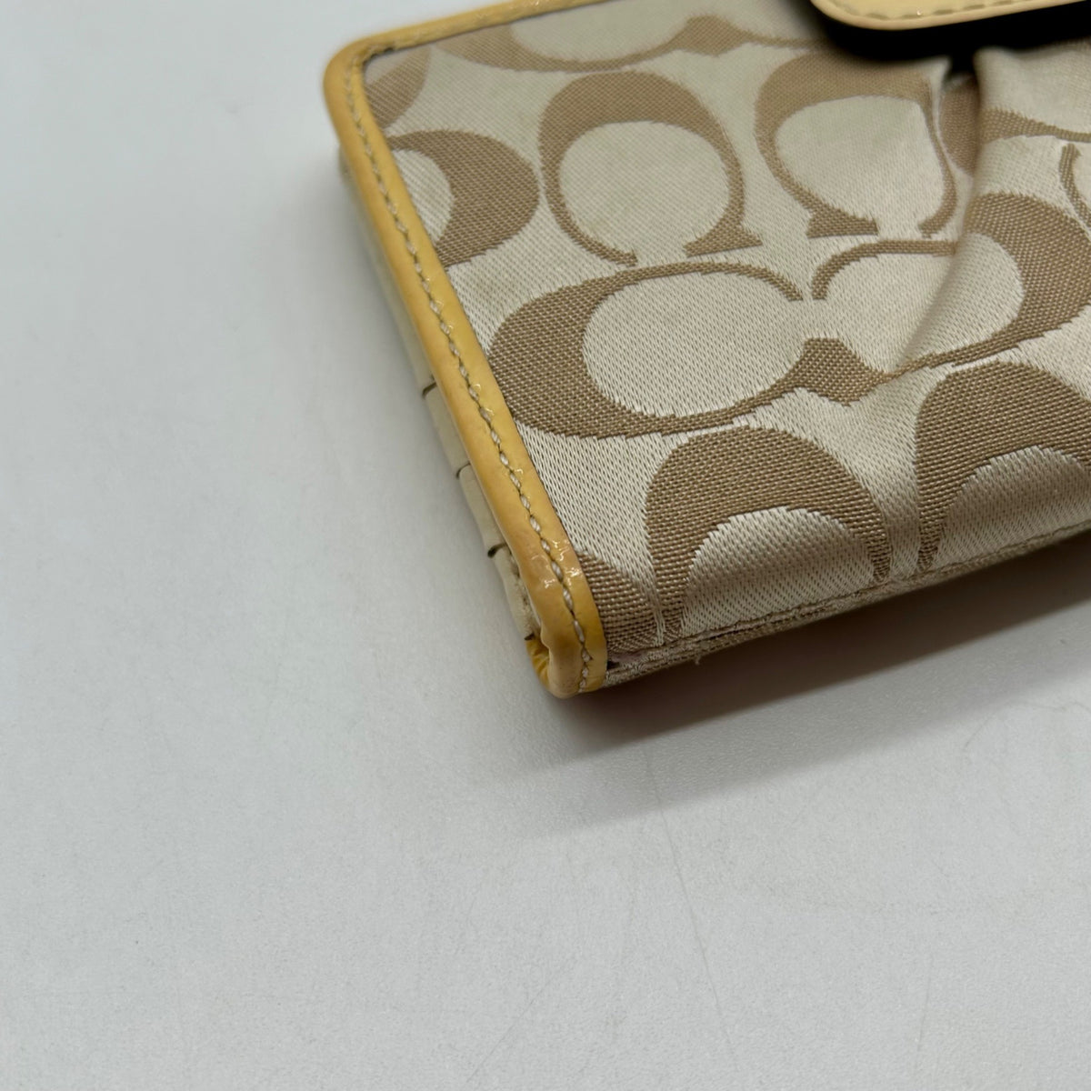 Coach Beige Canvas And Yellow Leather Slim Envelope Wallet