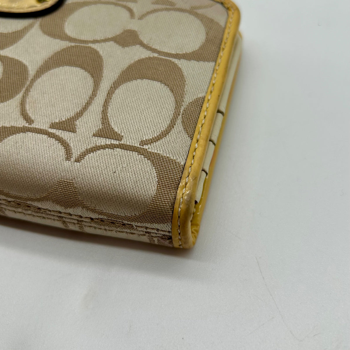 Coach Beige Canvas And Yellow Leather Slim Envelope Wallet