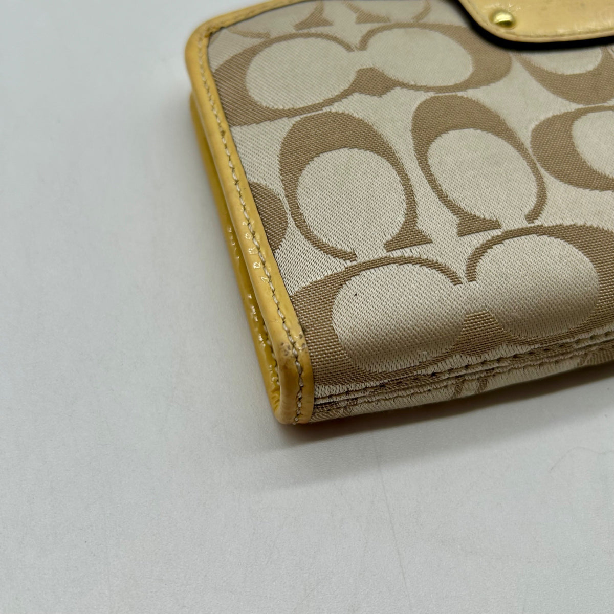 Coach Beige Canvas And Yellow Leather Slim Envelope Wallet