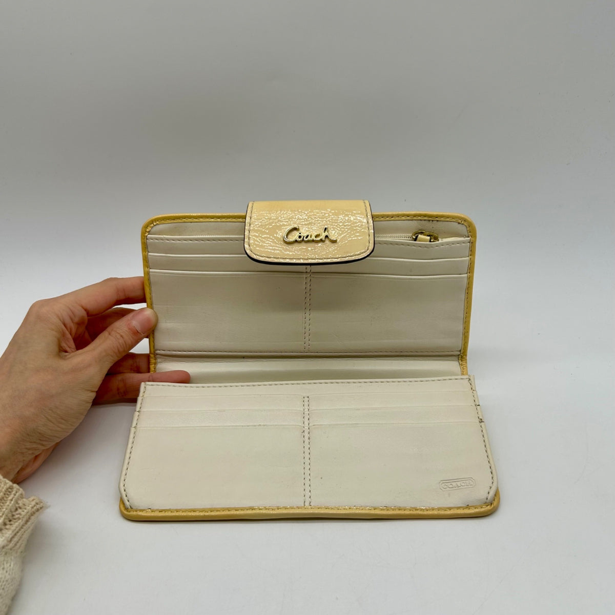 Coach Beige Canvas And Yellow Leather Slim Envelope Wallet