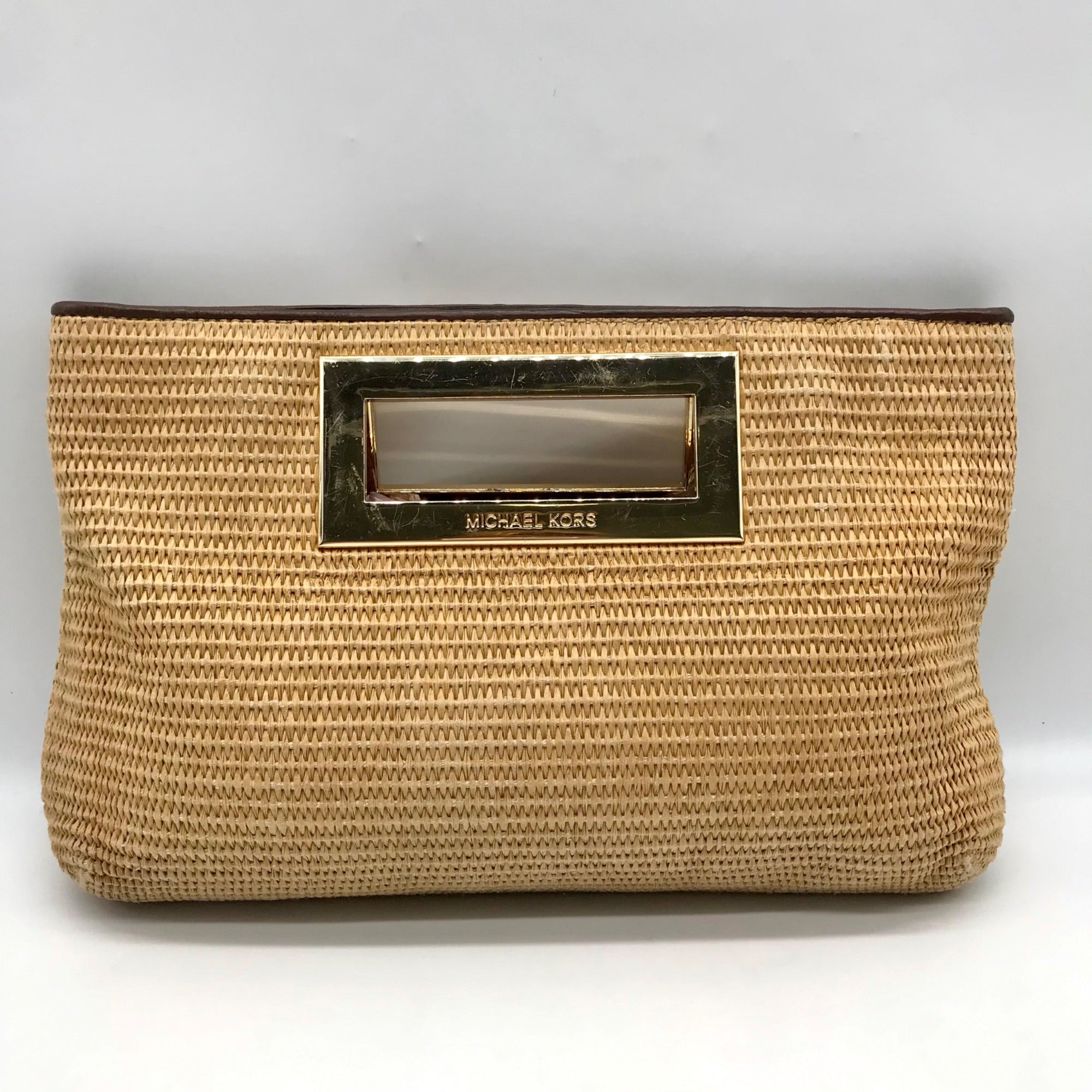 Michael Kors Beige Woven Raffia Rectangle Clutch
