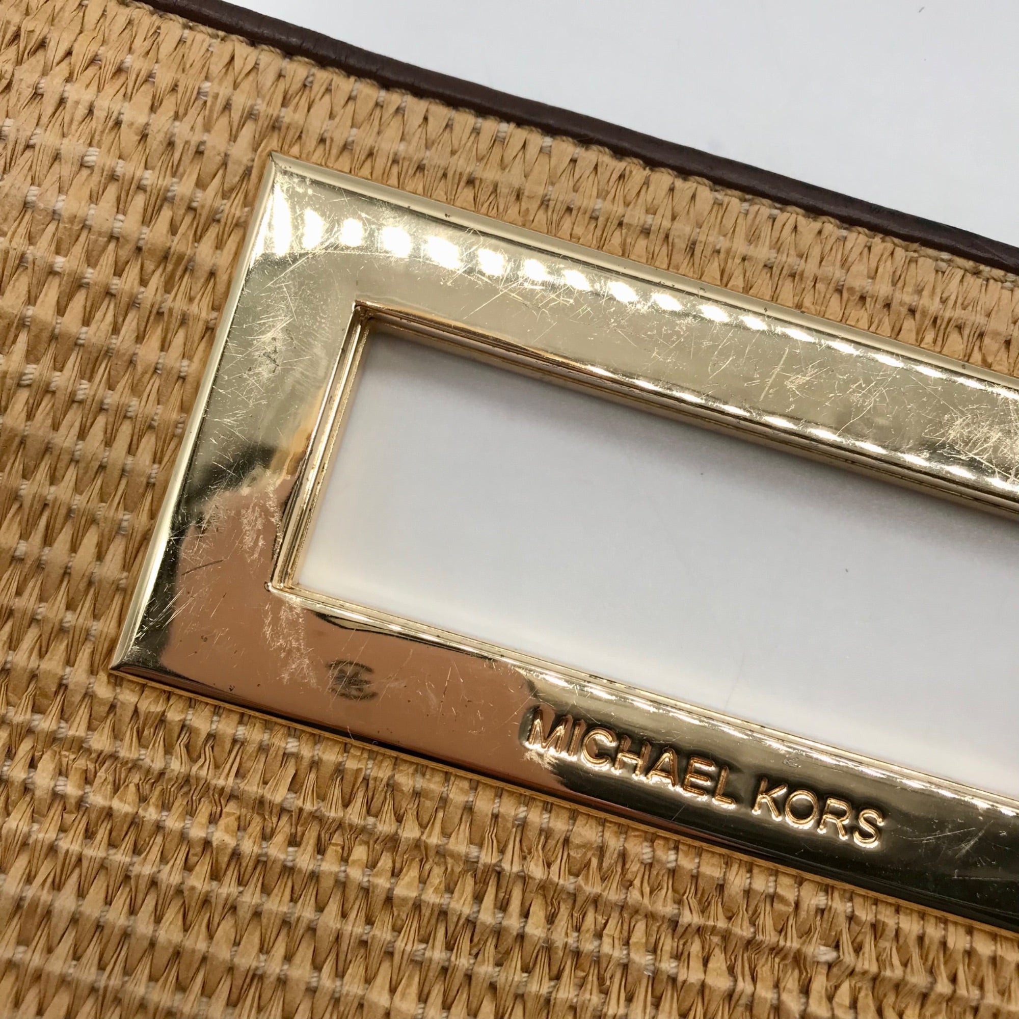 Michael Kors Beige Woven Raffia Rectangle Clutch