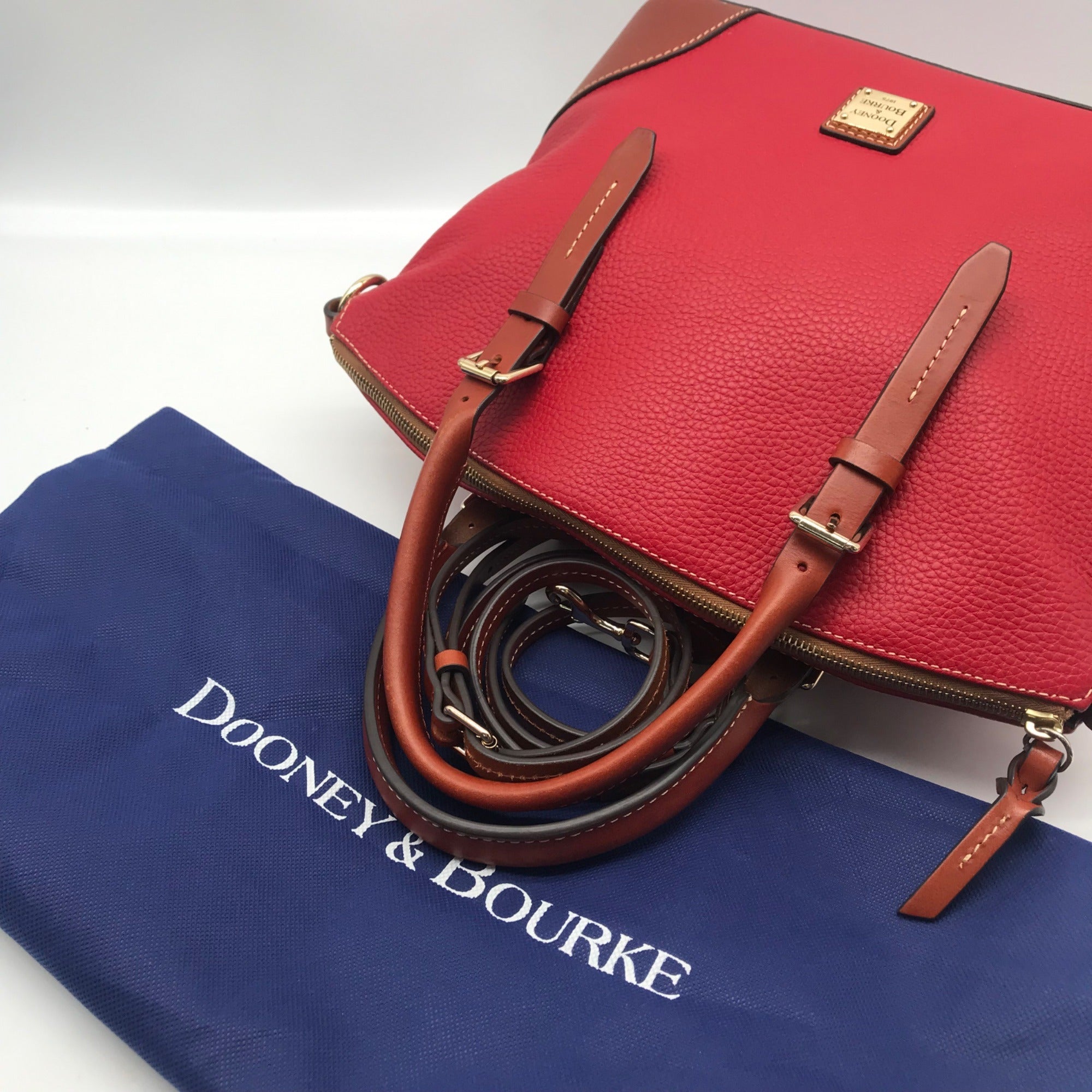 Dooney &amp; Bourke Red Pebble Grain Leather Domed Satchel