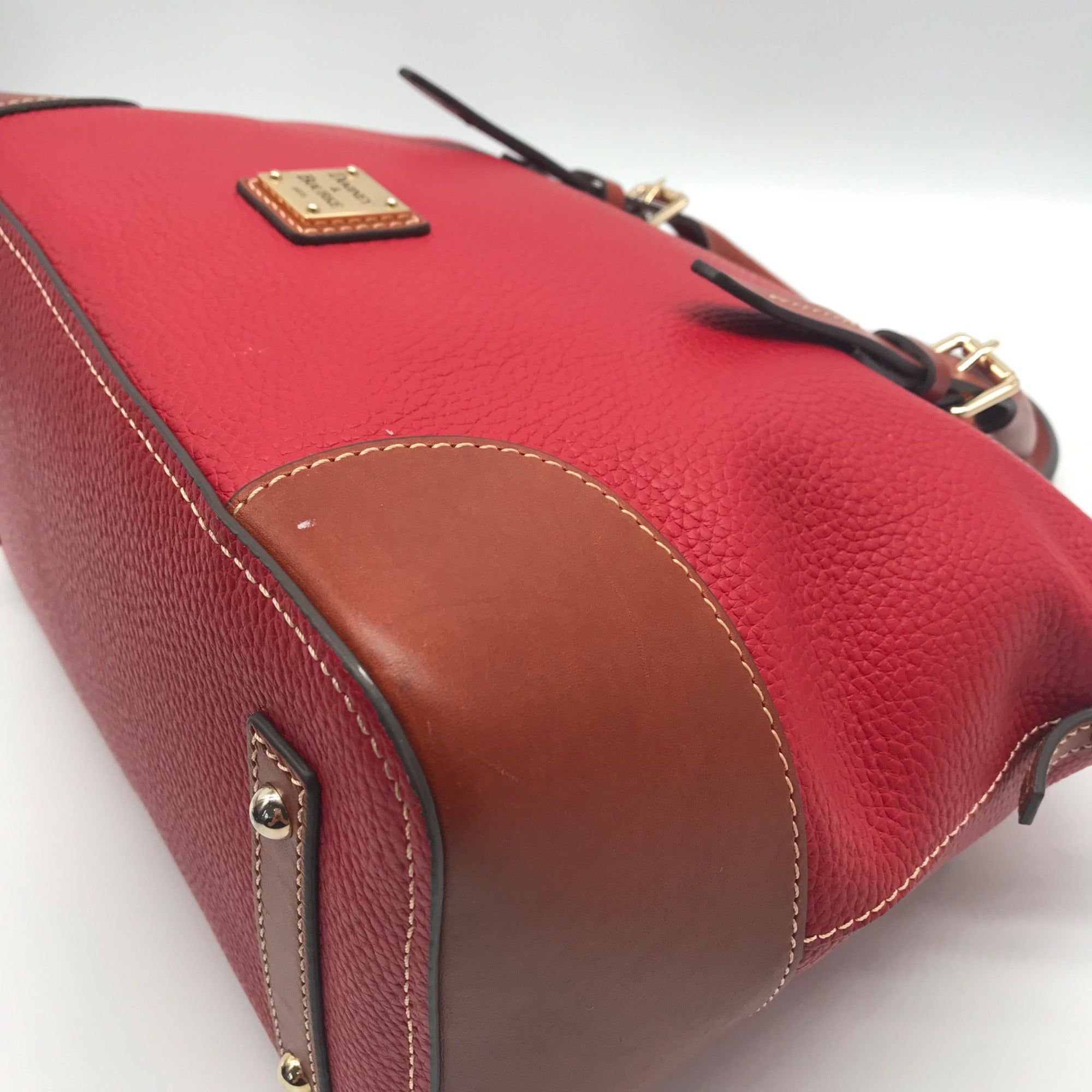 Dooney &amp; Bourke Red Pebble Grain Leather Domed Satchel