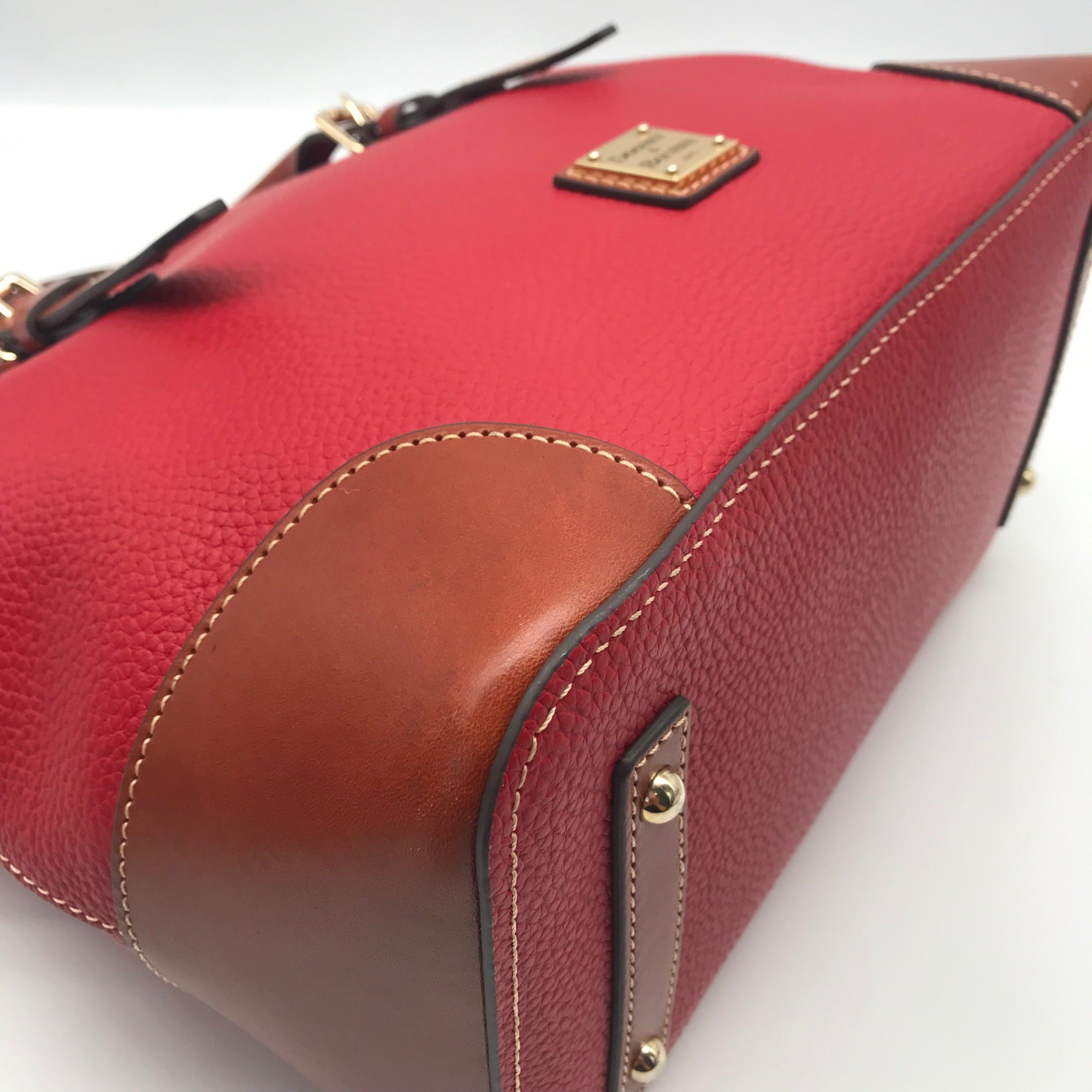 Dooney &amp; Bourke Red Pebble Grain Leather Domed Satchel