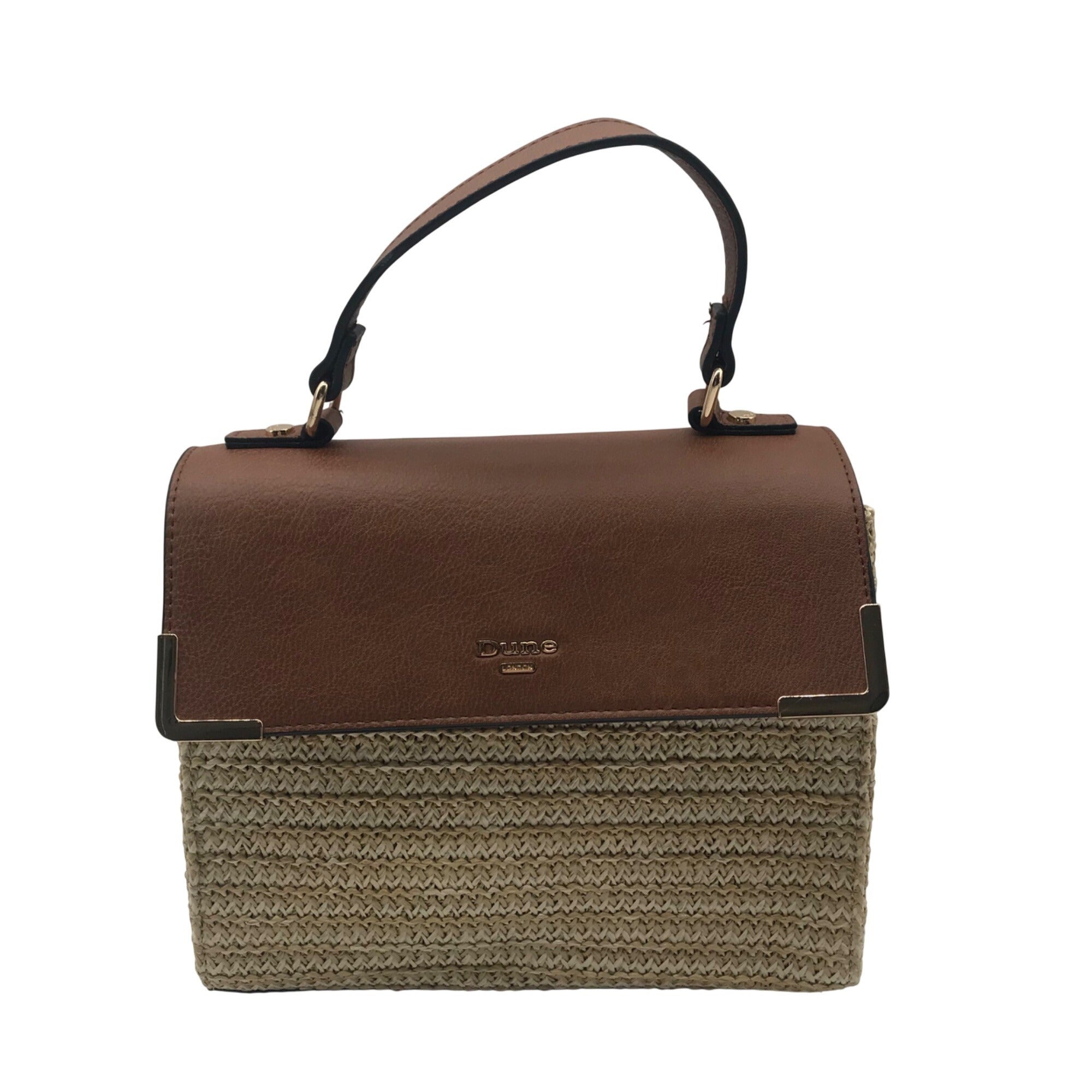 Dune London Chestnut Brown Straw &amp; Vegan Leather Raffia Shoulder Bag