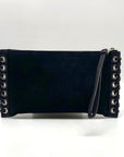 Michael Kors Black Leather and Suede Eyelet Clutch