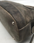 Longchamp Grey Distressed Leather Cosmo Satchel Bag