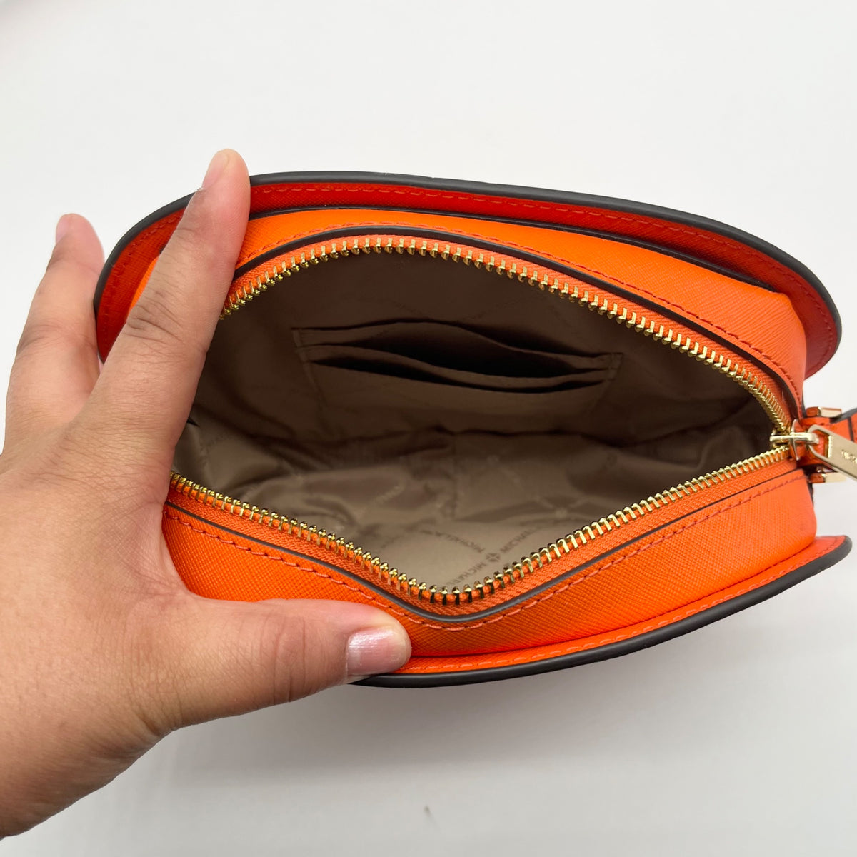 Michael Kors Orange Saffiano Leather Jet Set Poppy Travel Crossbody Bag